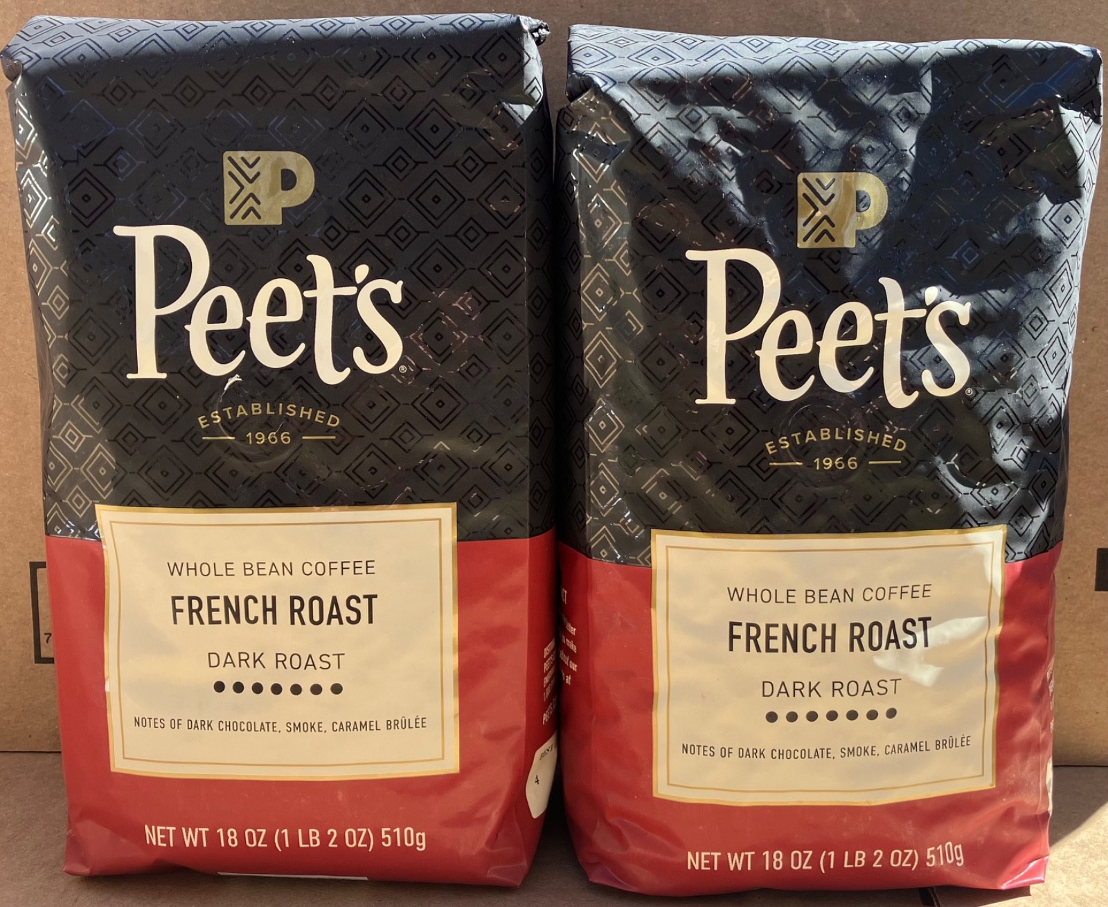 Peet’s French Roast Whole Bean Coffee 2 Large Packages Dark Roast
