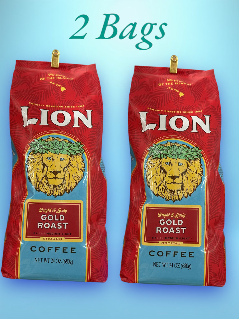 2 BAGS HAWAII LION Ground Coffee GOLD ROAST Medium Light Roast 10 oz x 2 Bags