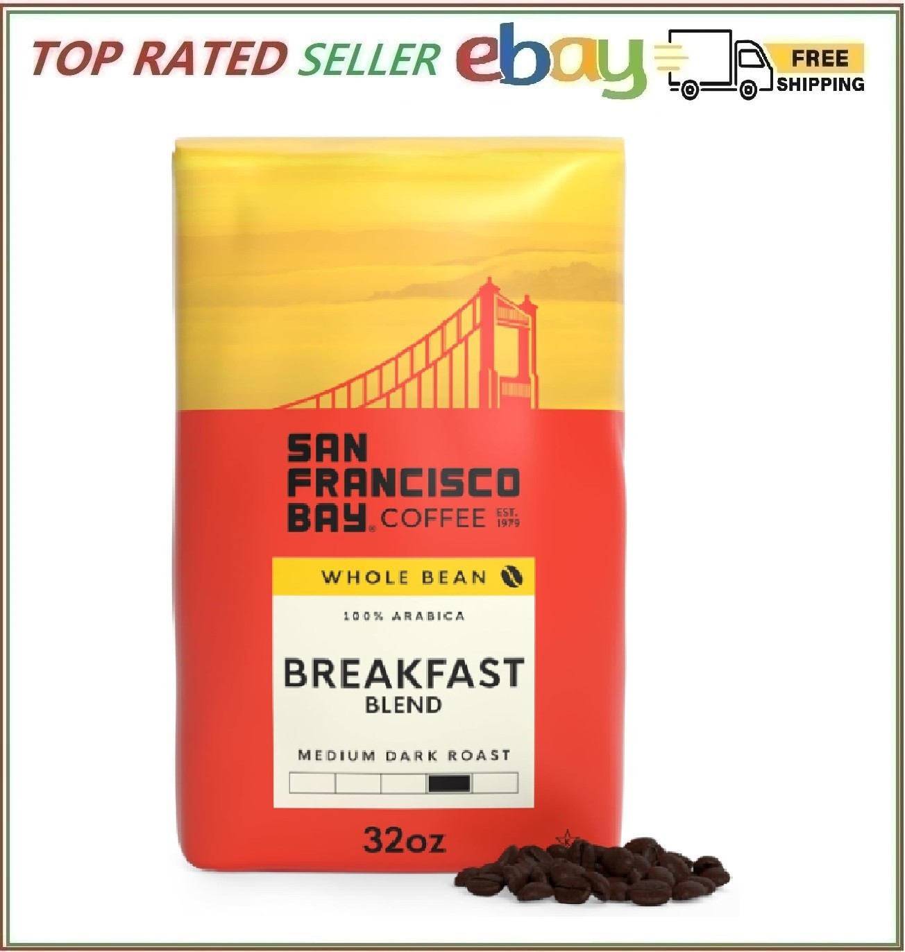 San Francisco Bay Coffee – Medium Roast Whole Bean Coffee – Breakfast Blend (2 L