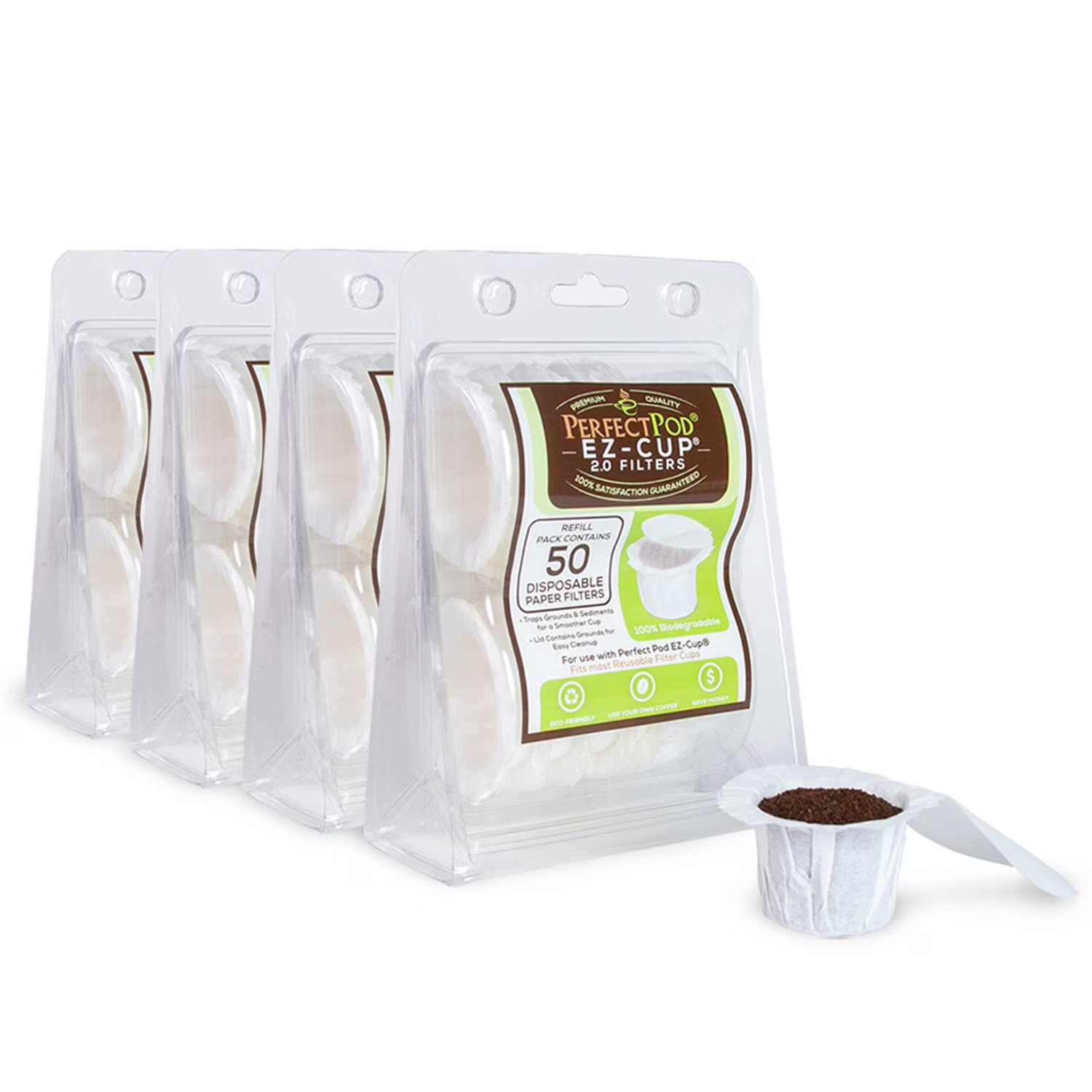 Perfect Pod EZ-Cup 2.0 100% Biodegradable Paper Coffee Filters, 200 Count