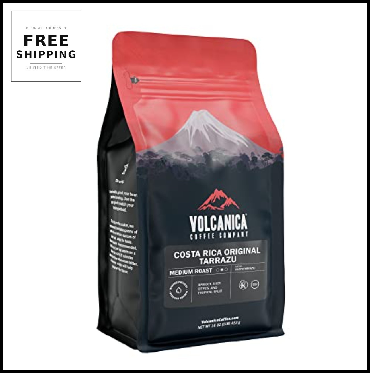 Costa Rica Coffee Whole Bean Medium Roast Fair Trade 16 Ounce Tarrazu Original