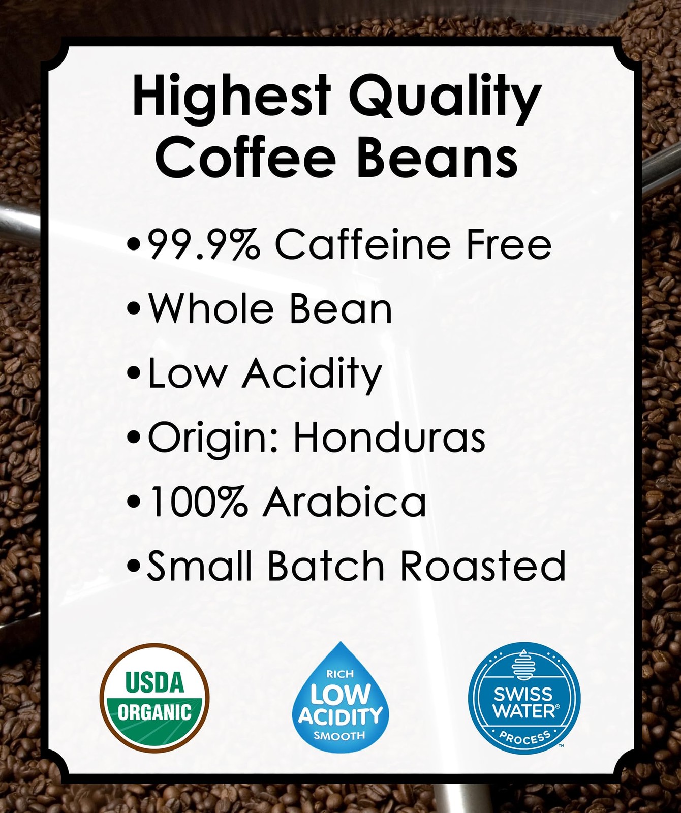 Swiss Water Decaf Coffee 32oz Organic Whole Bean Medium Dark Roast Honduras