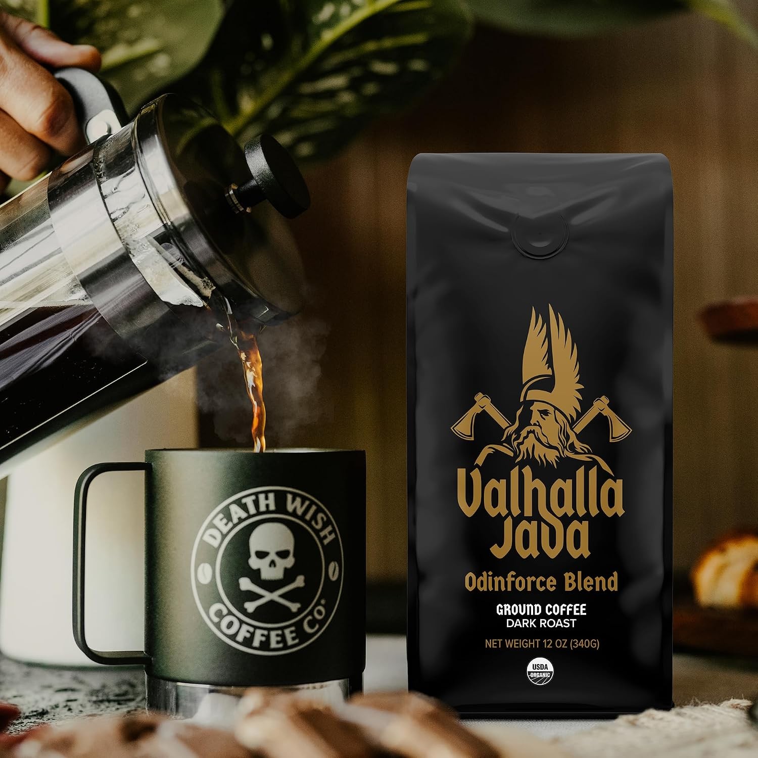 Valhalla Java Dark Roast Ground Coffee 12 Oz Bold & Intense Blend of Arabica