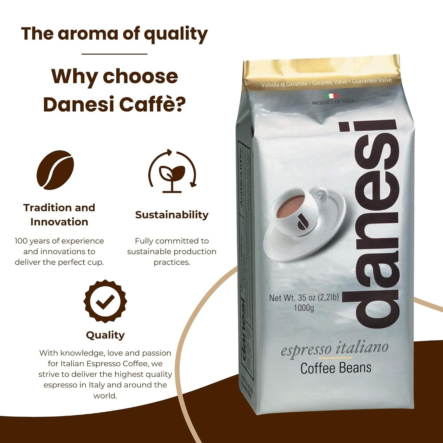 Danesi Gold Espresso Whole Coffee Beans – 2.2 lb Medium Roast with Honey Notes