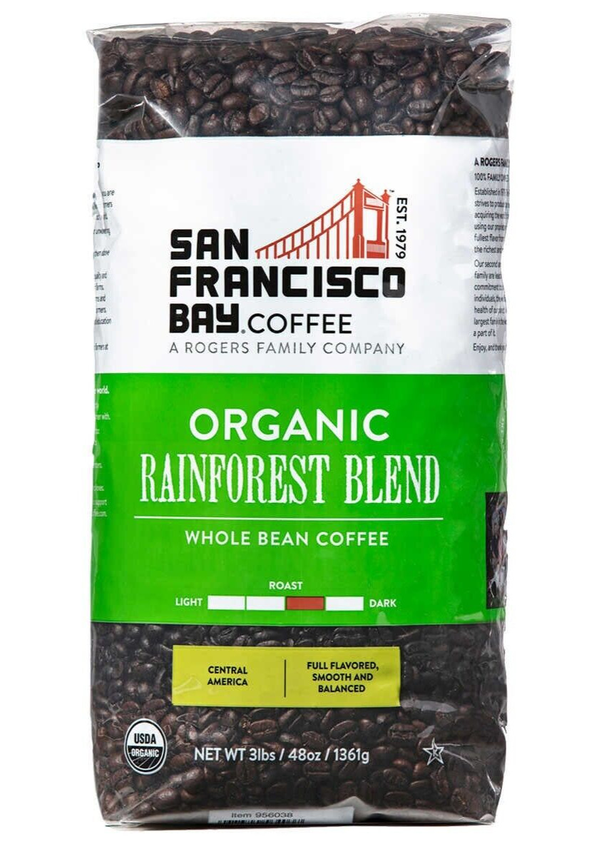 3 lbs, San Francisco Bay Organic Rainforest Blend Whole Bean Coffee, 1361g, 48oz