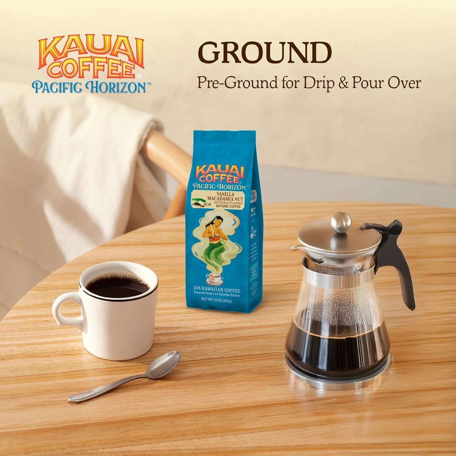 Kauai Hawaiian Ground Coffee – Vanilla Macadamia Nut, 10oz, Medium Roast Bliss