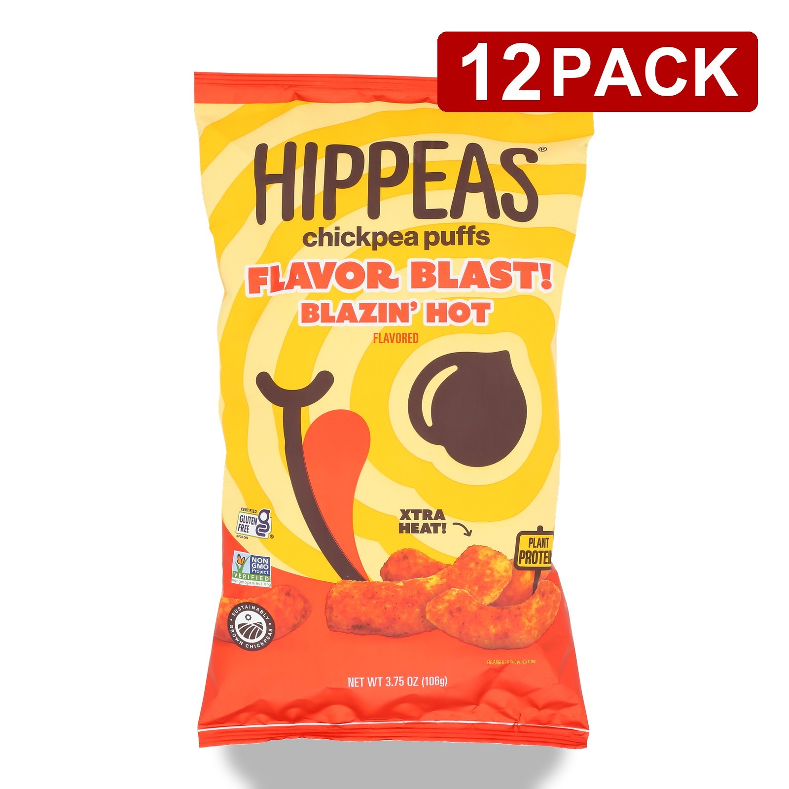 Hippeas Chickpea Puffs Flavor Blast Blazin Hot 3.75 Oz 12 Pack
