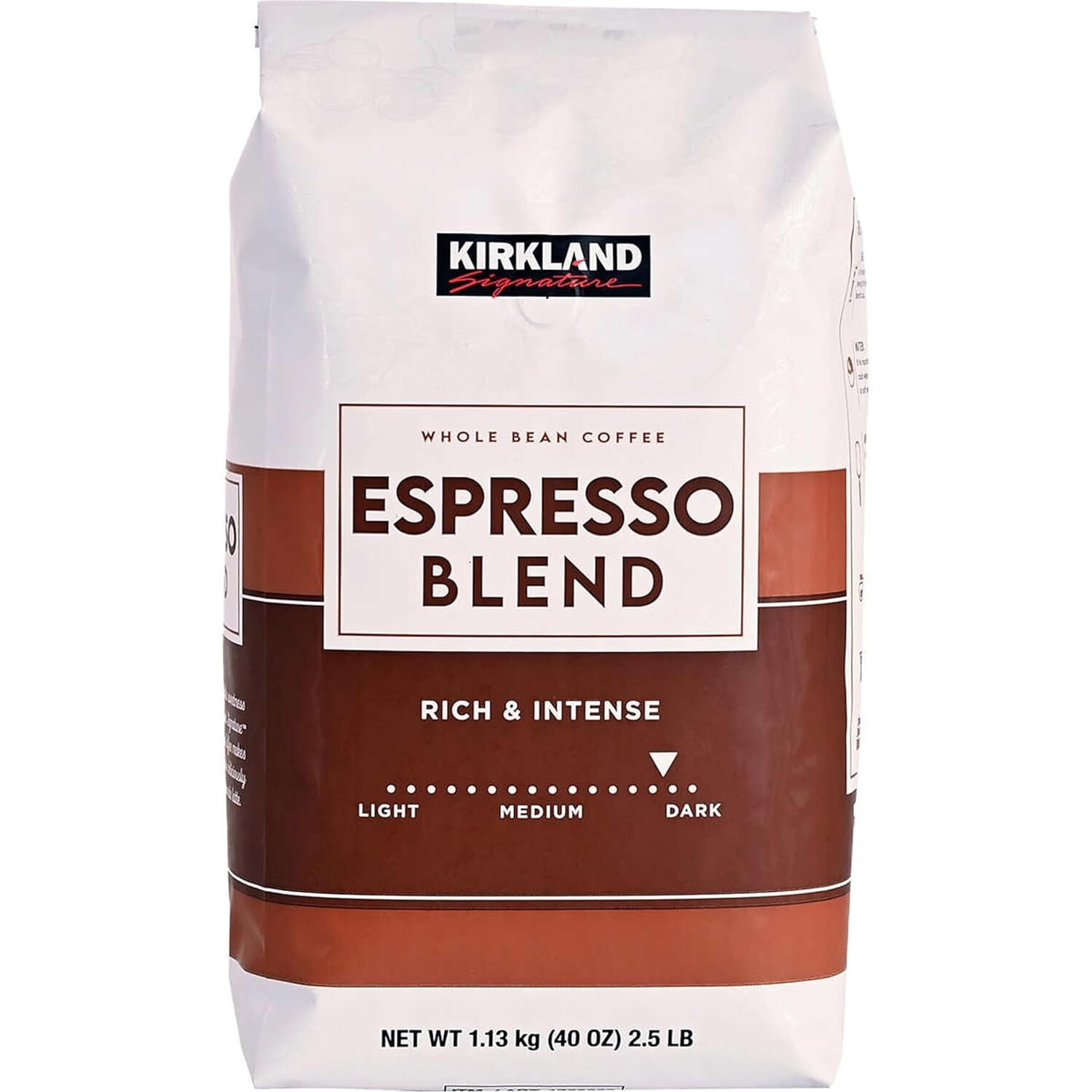 Kirkland Espresso Blend Coffee Dark Roast Whole Bean 2.5 lbs Rich Intense Flavor