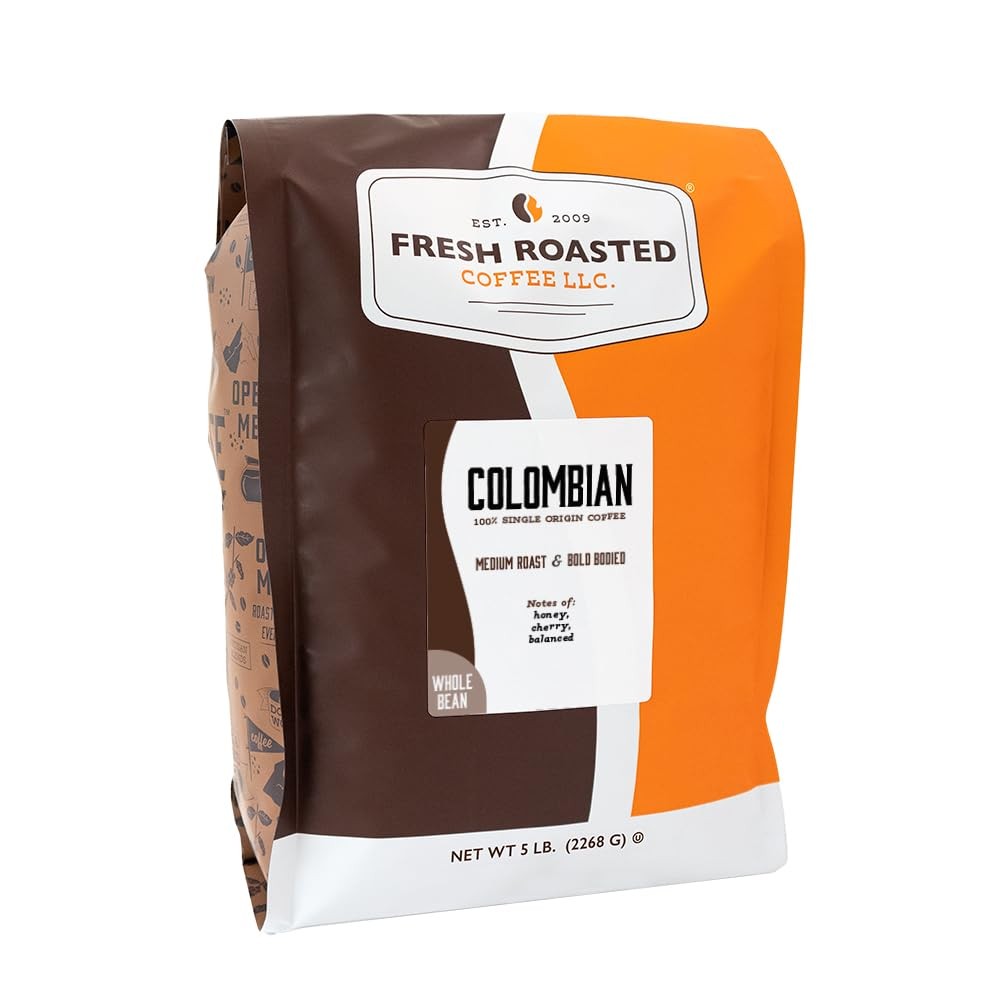 Fresh Roasted Coffee, 100% Colombian Whole Bean 80 Ounce (Pack of 1), Coffee