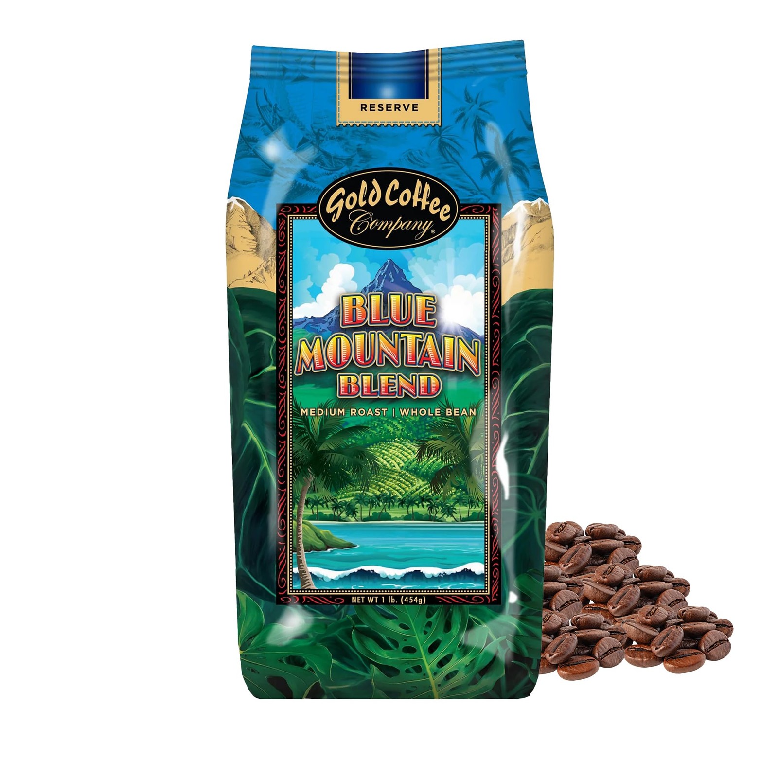 Gold Coffee Co. Blue Mountain Premium Blend Medium Roast, Whole Bean 100% Ar…
