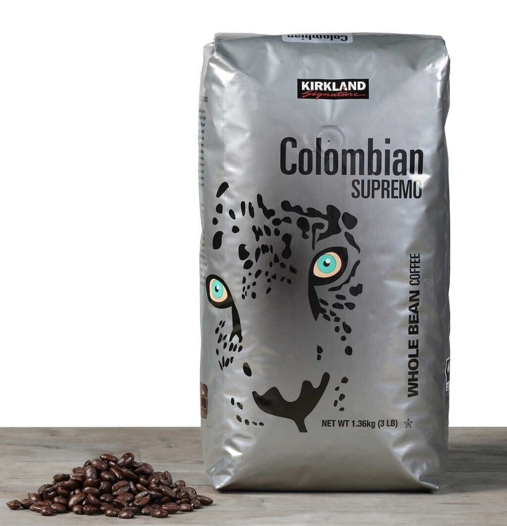 Kirkland Signature Colombian Supremo Coffee, Whole Bean, 3 lbs, Medium Roast