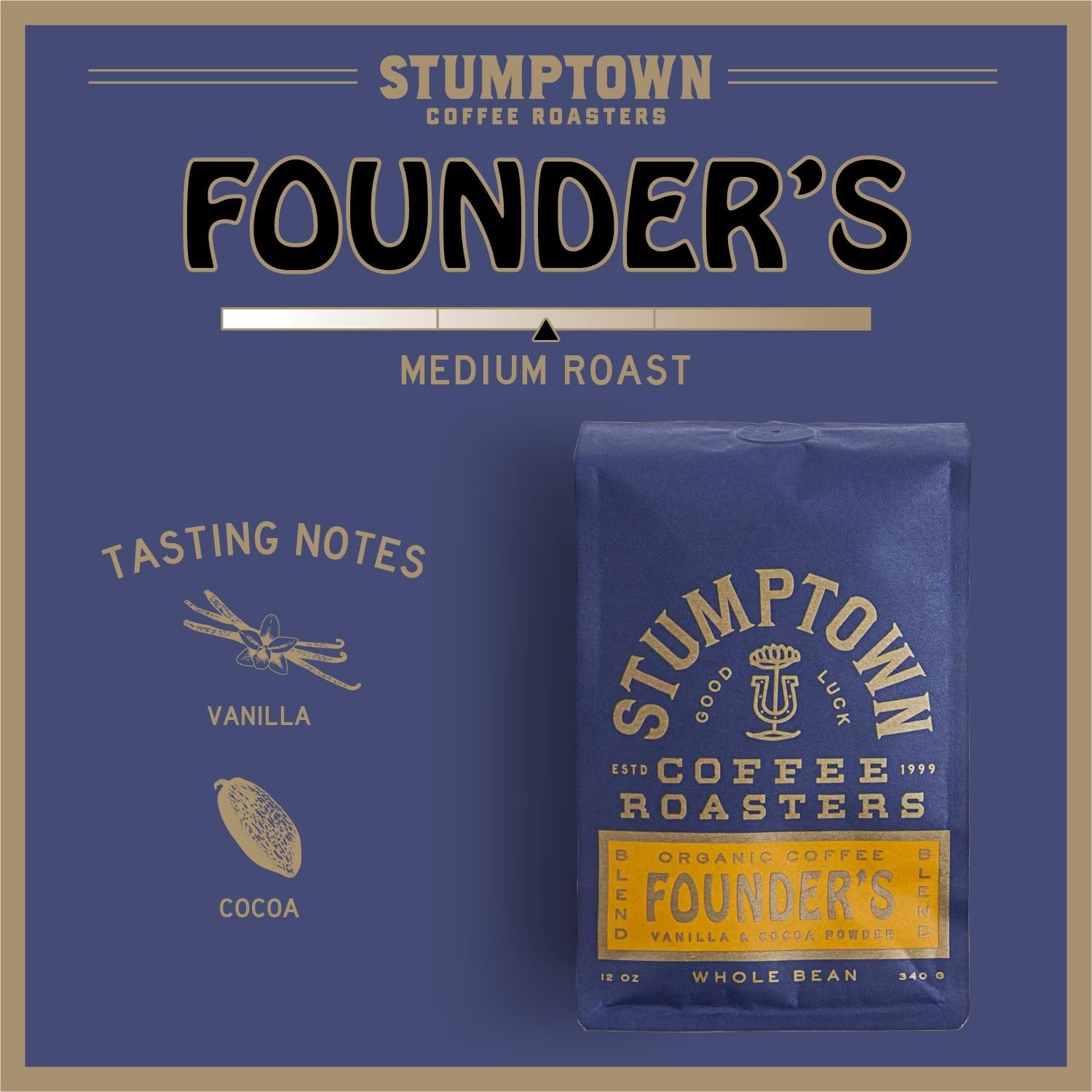 Stumptown Founder’s Blend Organic Whole Bean Coffee – 12 oz, Vanilla & Cocoa