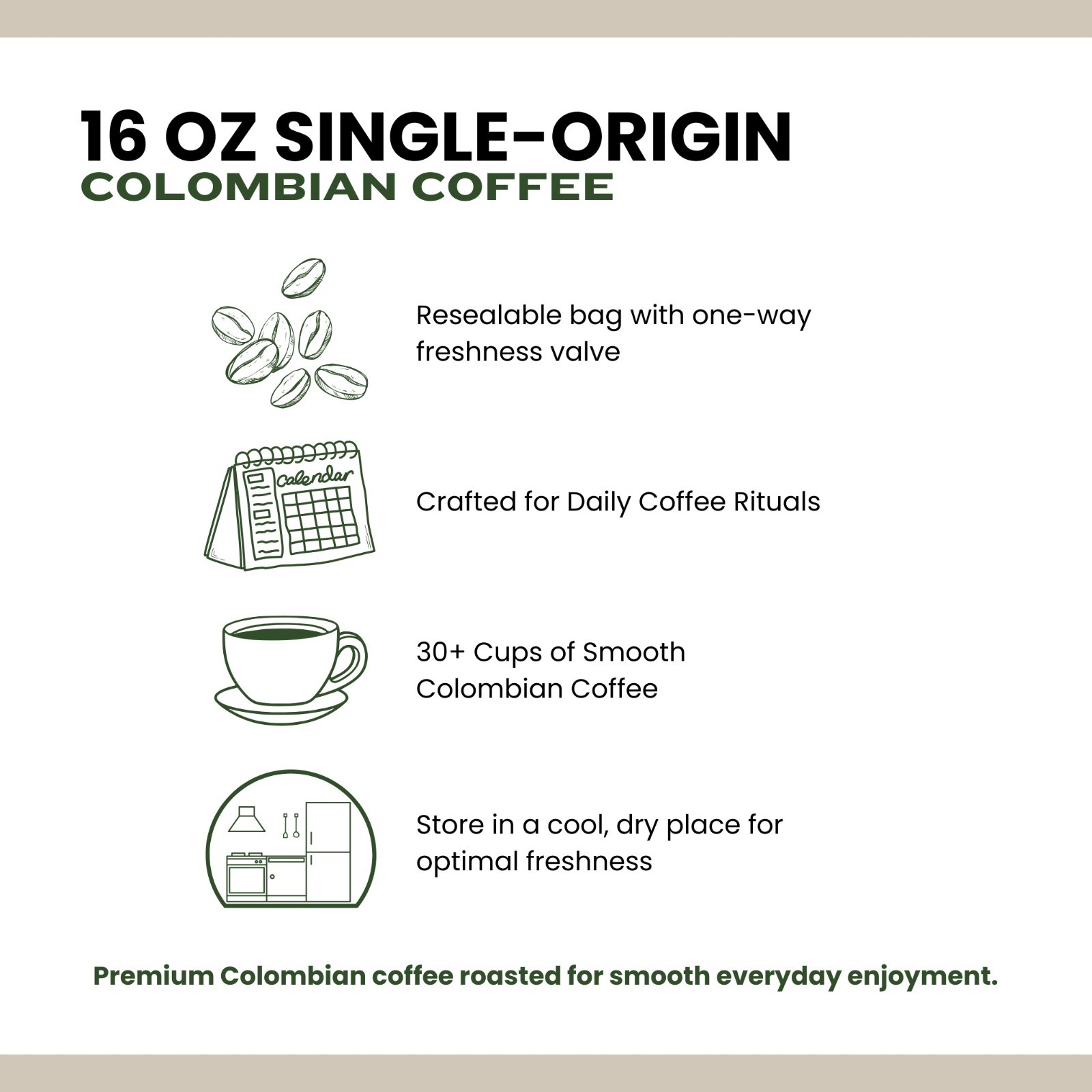 Fresh Roasted Colombian Coffee Beans 16oz Whole Bean Medium Roast | High Noon