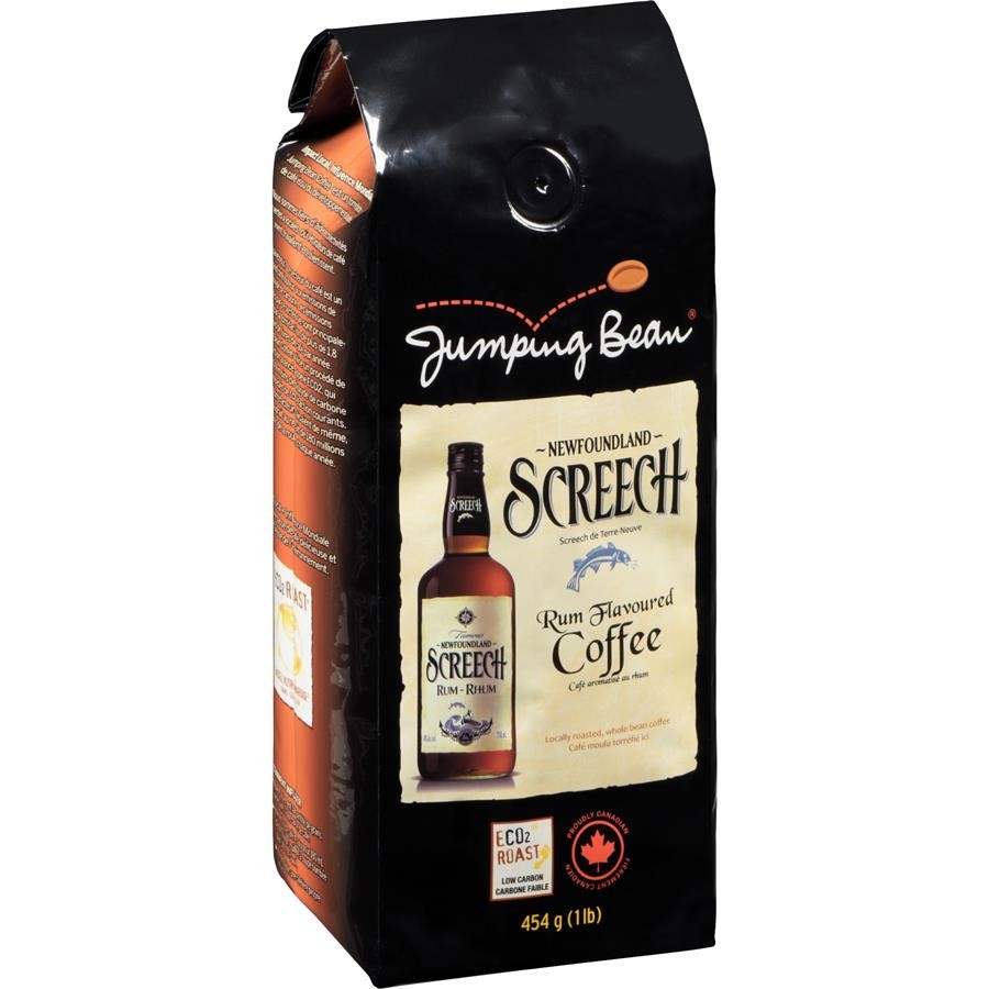 Jumping Bean Screech Coffee Rum Flavored Imported from Canada 1lb 454g