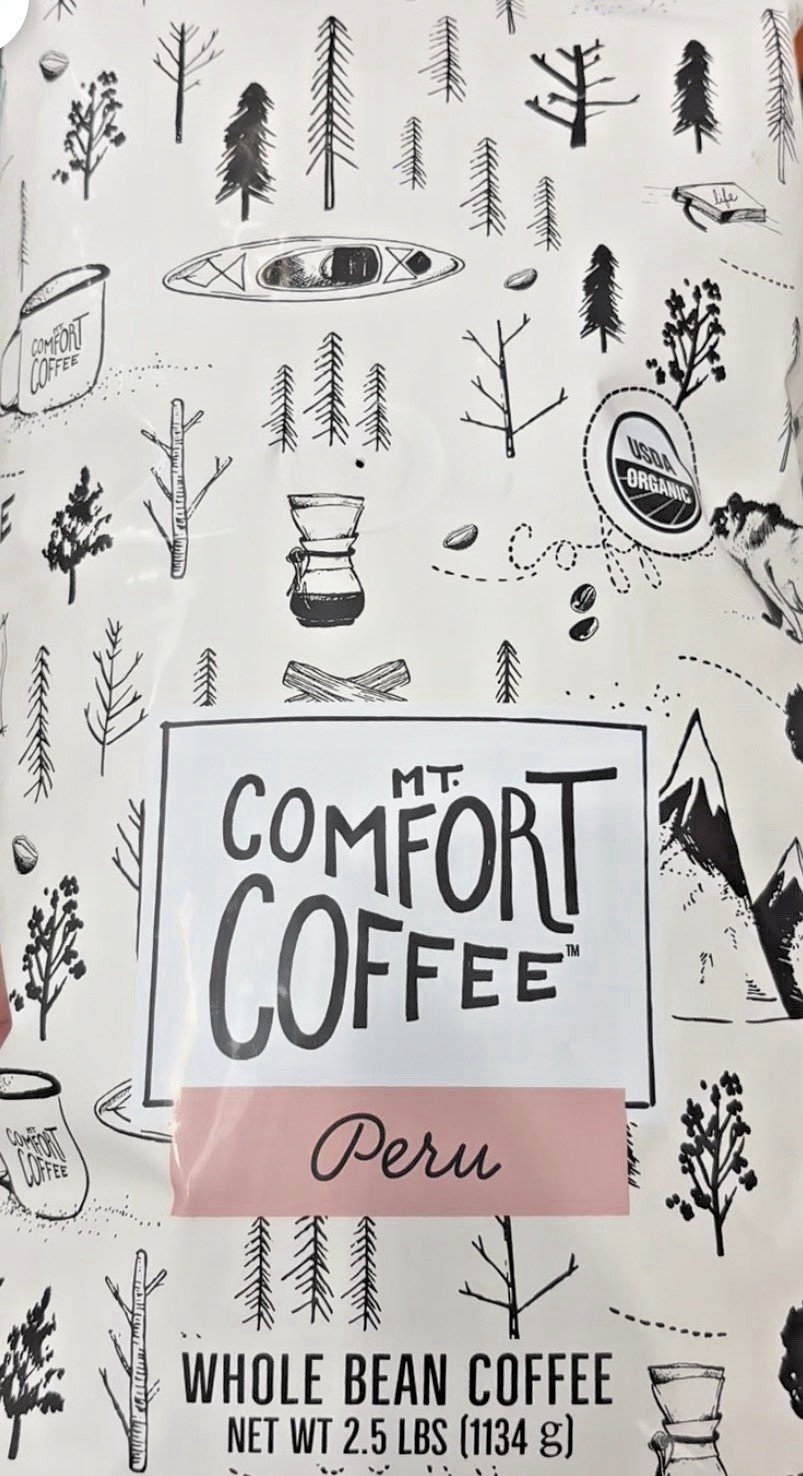 2 Pack Mt. Comfort Organic Peru Medium Roast Whole Bean Coffee 2.5lb Bags Fresh