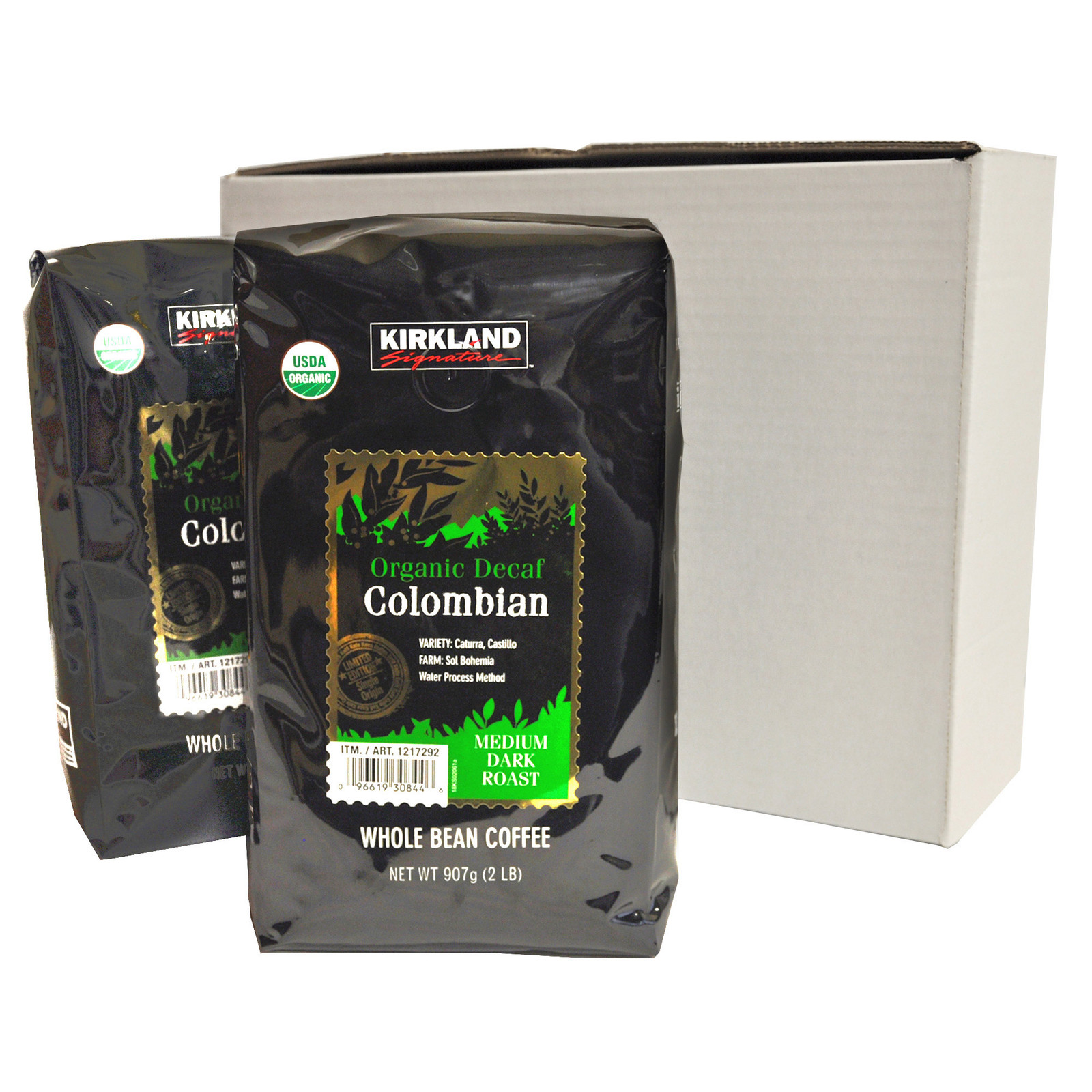 Kirkland Signature Organic Colombian Decaf Whole Bean Coffee, 2 Lbs, 2 PACK!