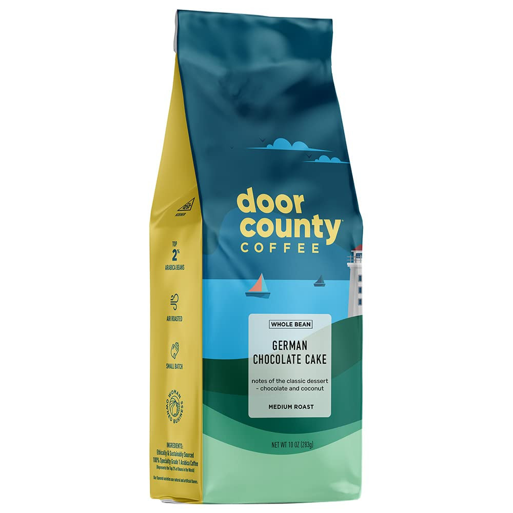 Door County Coffee German Chocolate Cake Flavored Coffee Whole Bean 10 Oz Bag