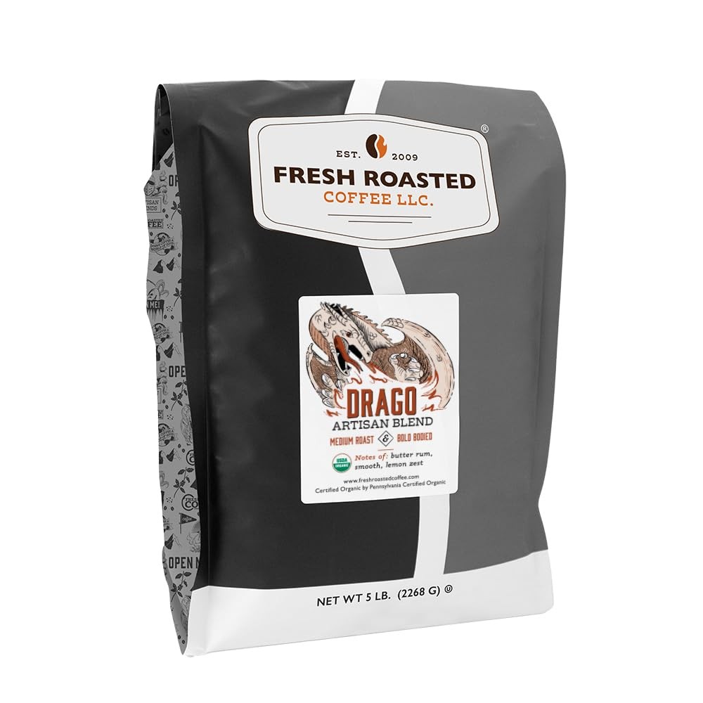 , Organic Drago Café Blend | USDA, Kosher | Medium Roast 5 lb (80 oz) Whole Bean