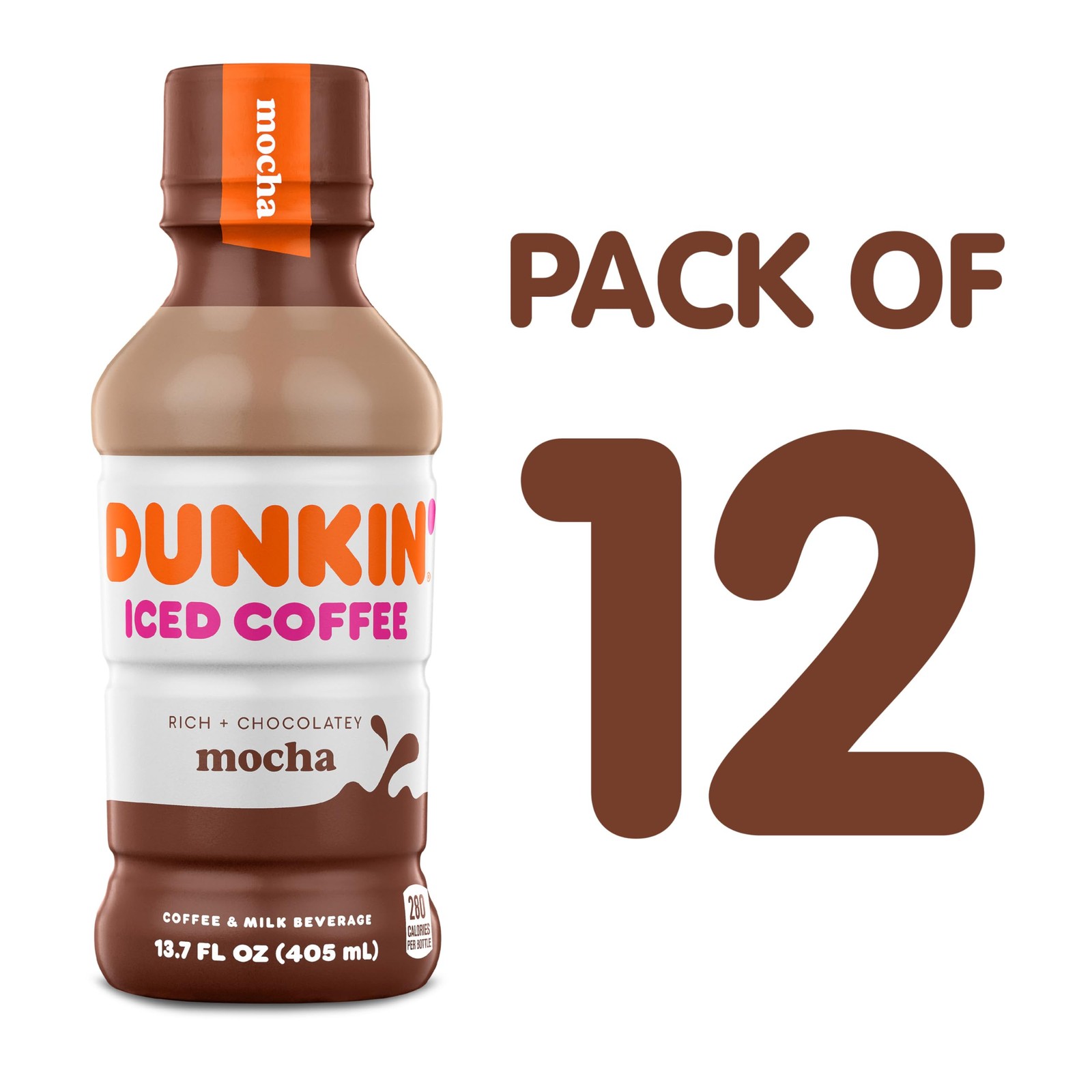 Dunkin’ Mocha Iced Coffee Bottle, 13.7 fl oz, 12 Pack