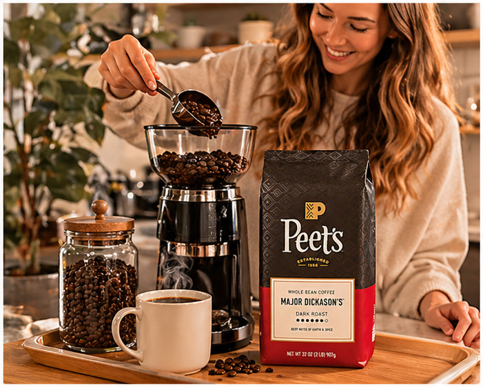 2lb Peet’s Coffee Dark Roast Whole Bean. Major Dickason’s Blend 32oz