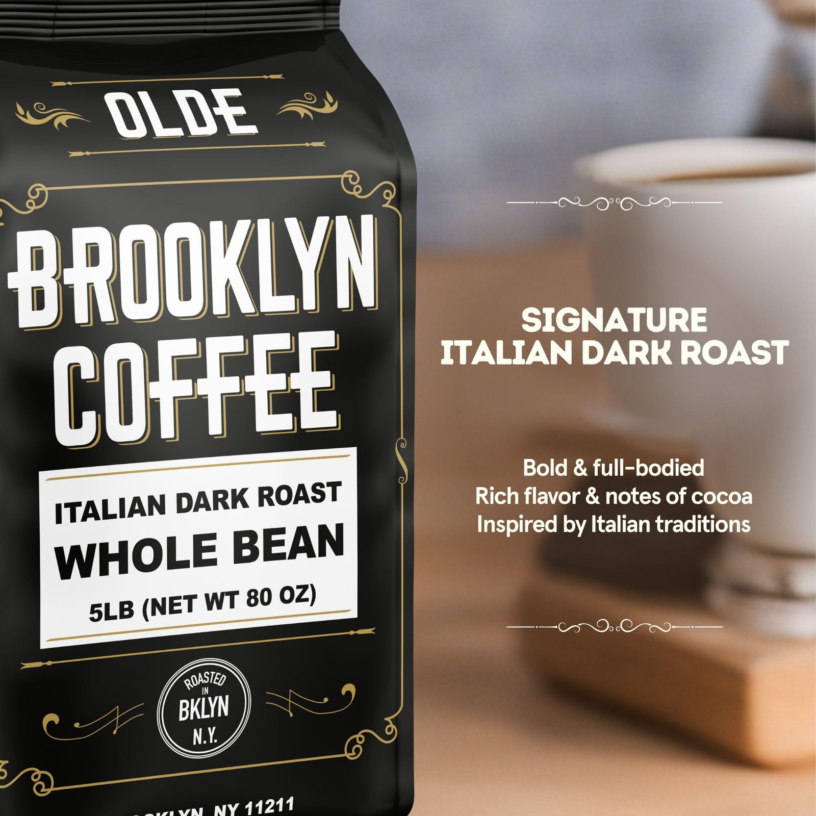 BROOKLYN COFFEE Whole Bean, Italian Dark Roast 5lb Extra Strong, Delicious Ta…