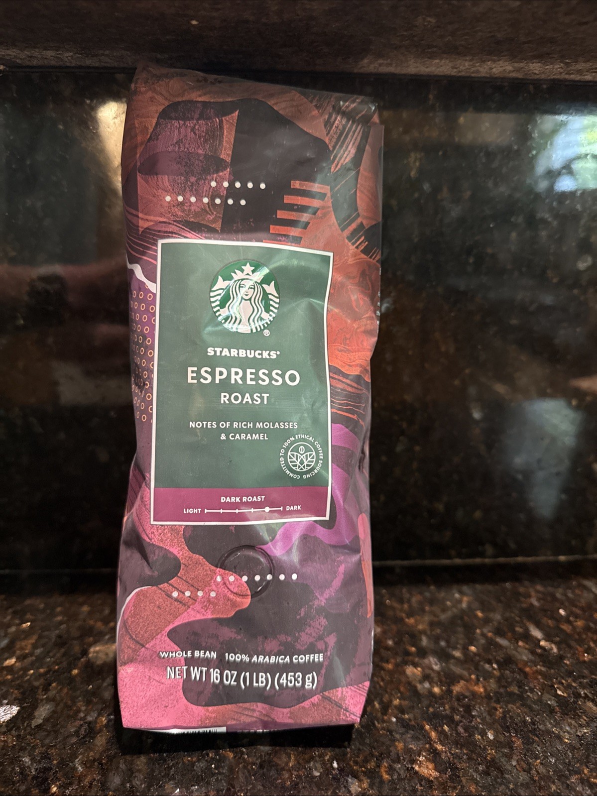 Starbucks Espresso Dark Roast Whole Bean Coffee 1lb / 16oz/453g