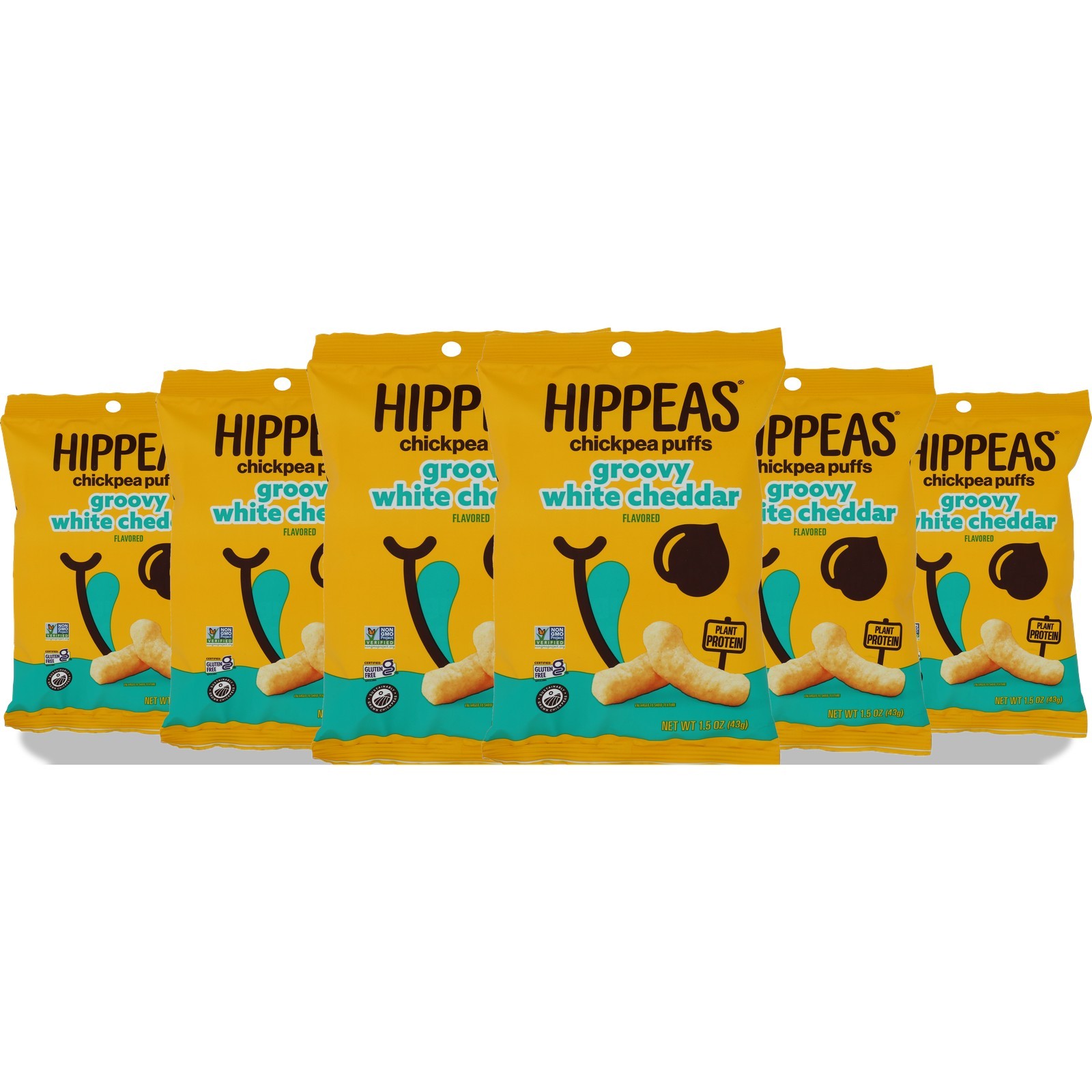 White Cheddar Groovy Chickpea Puffs By Hippeas 1.5 Oz Vegan Snack 6 Pack