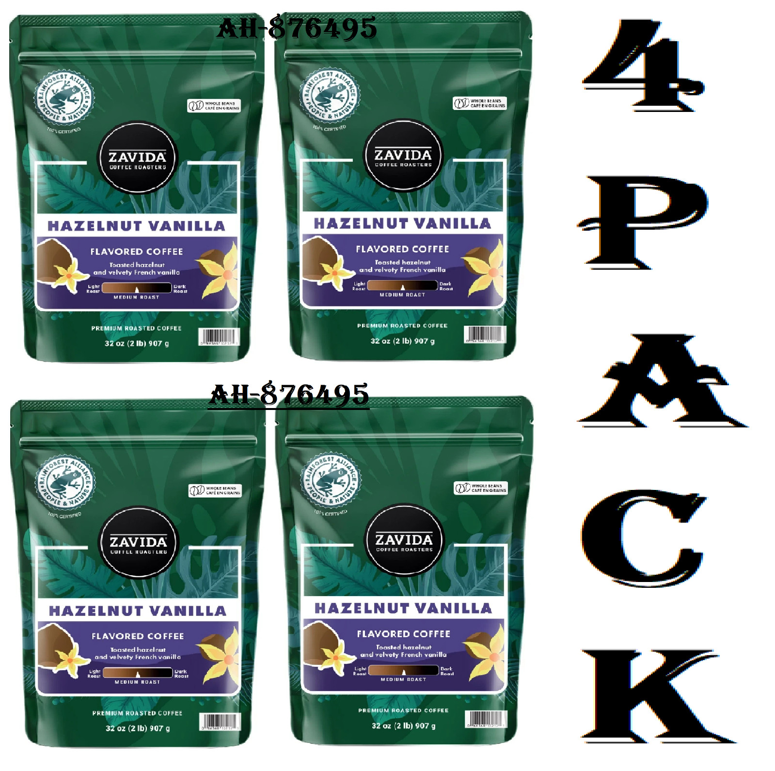 4 Pack Zavida Coffee Whole Bean Coffee, Hazelnut Vanilla (32 oz.) Great Price