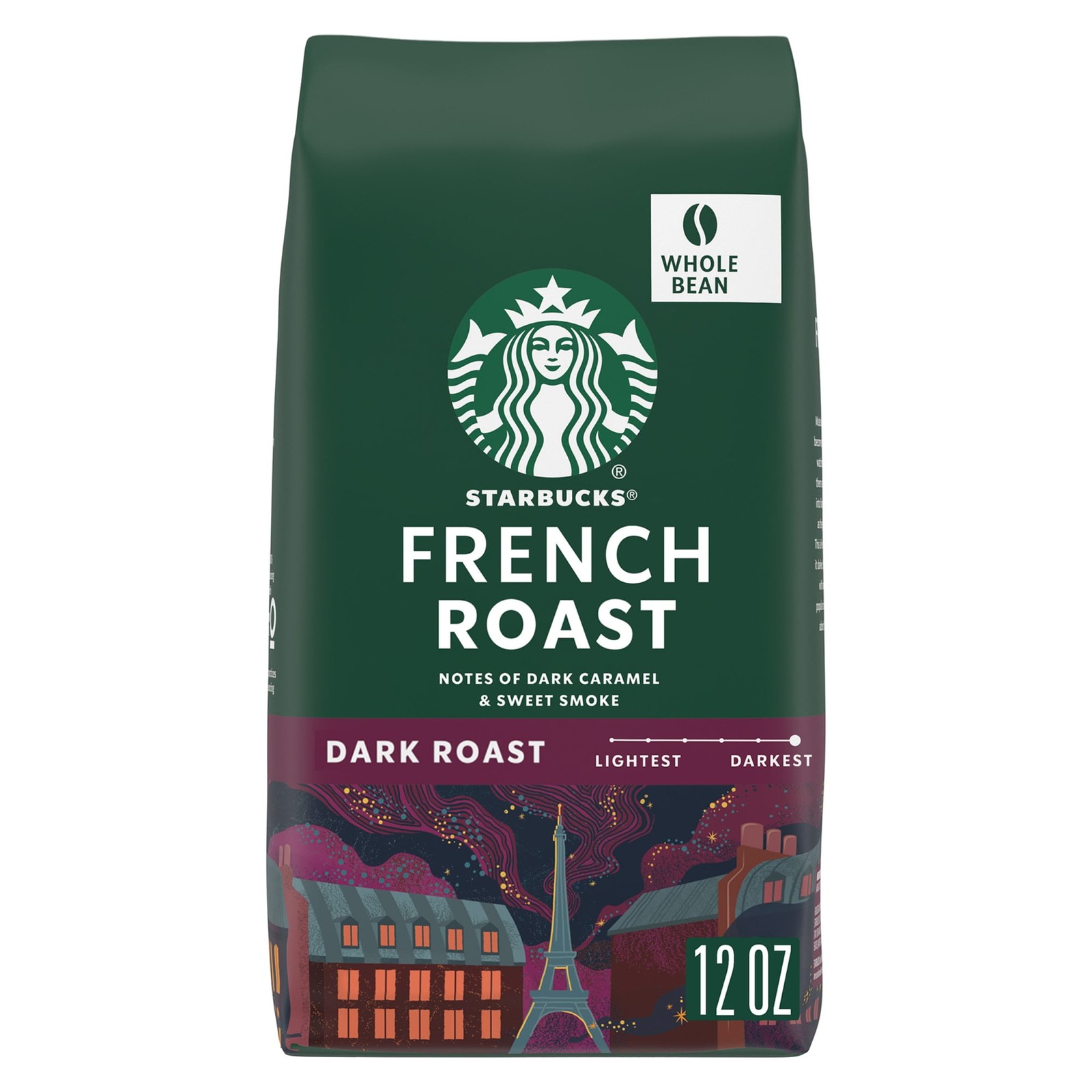 Starbucks French Roast, Whole Coffee Beans,Dark Roast Hot or Iced Coffee, 12 oz.