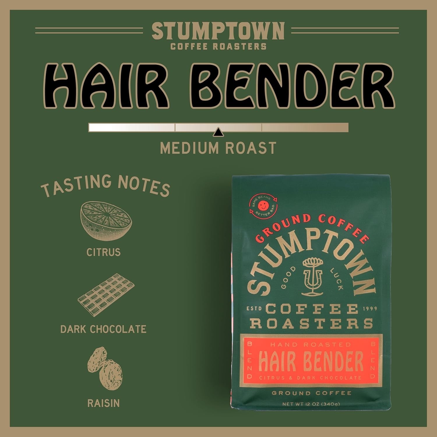 GMO-Free Hair Bender Whole Bean Coffee | Medium Roast, Citrus & Chocolate Notes