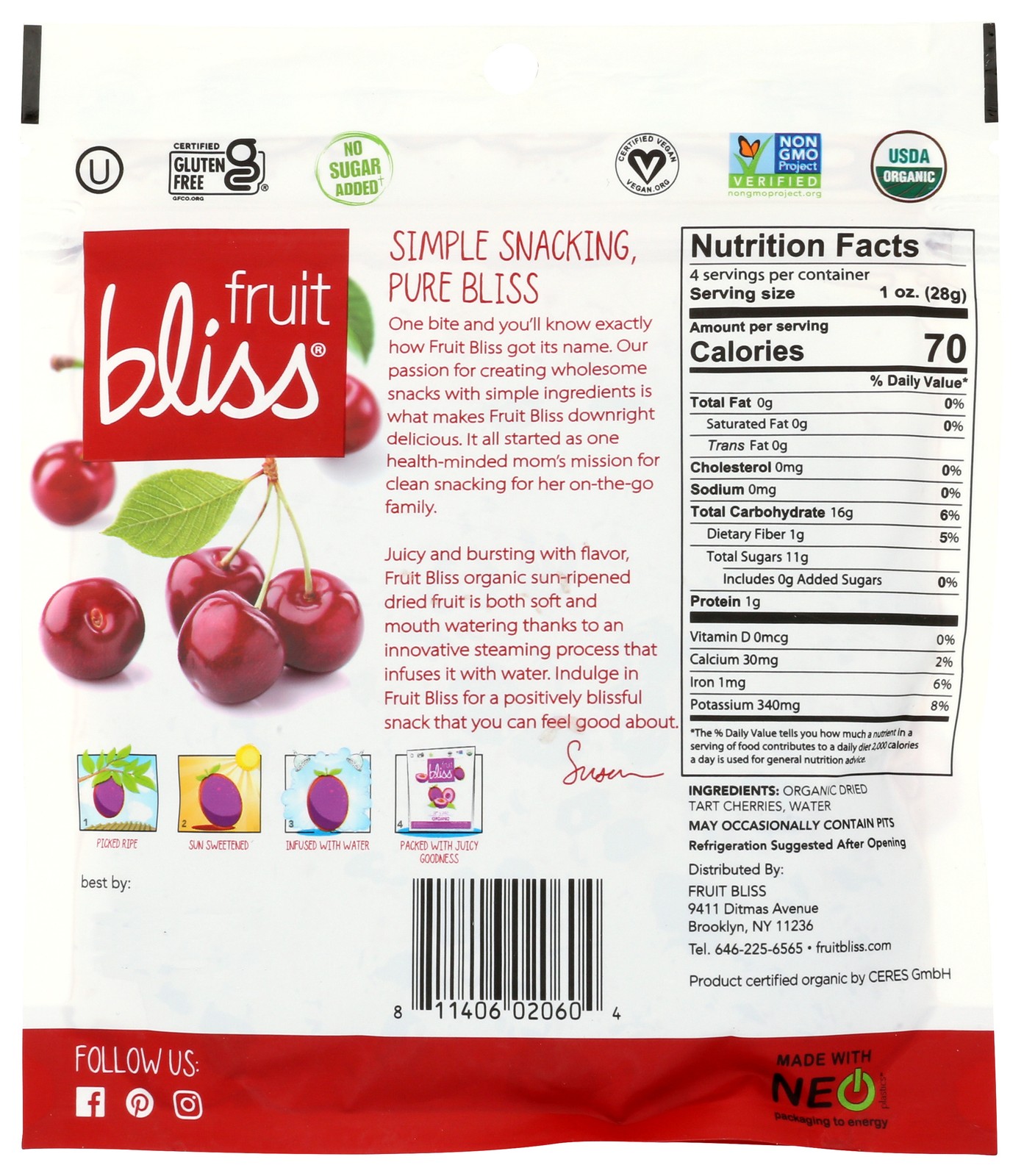 Organic Tart Cherries Dried Pitted Fruit Bliss 4 Oz 6 Pack