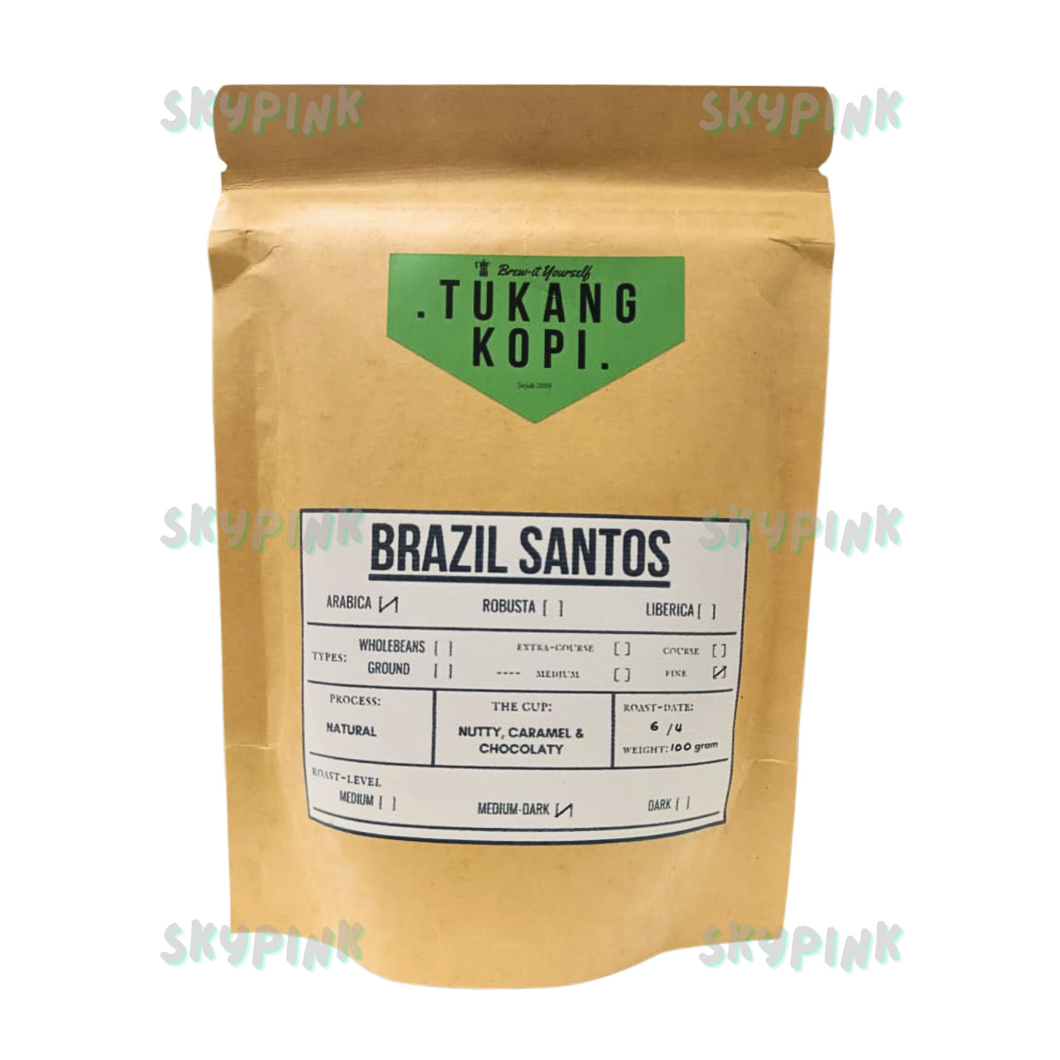 Brazil Santos Coffee Arabica,Fine, Natural Process,Fresh Roast,Medium Dark 100 g