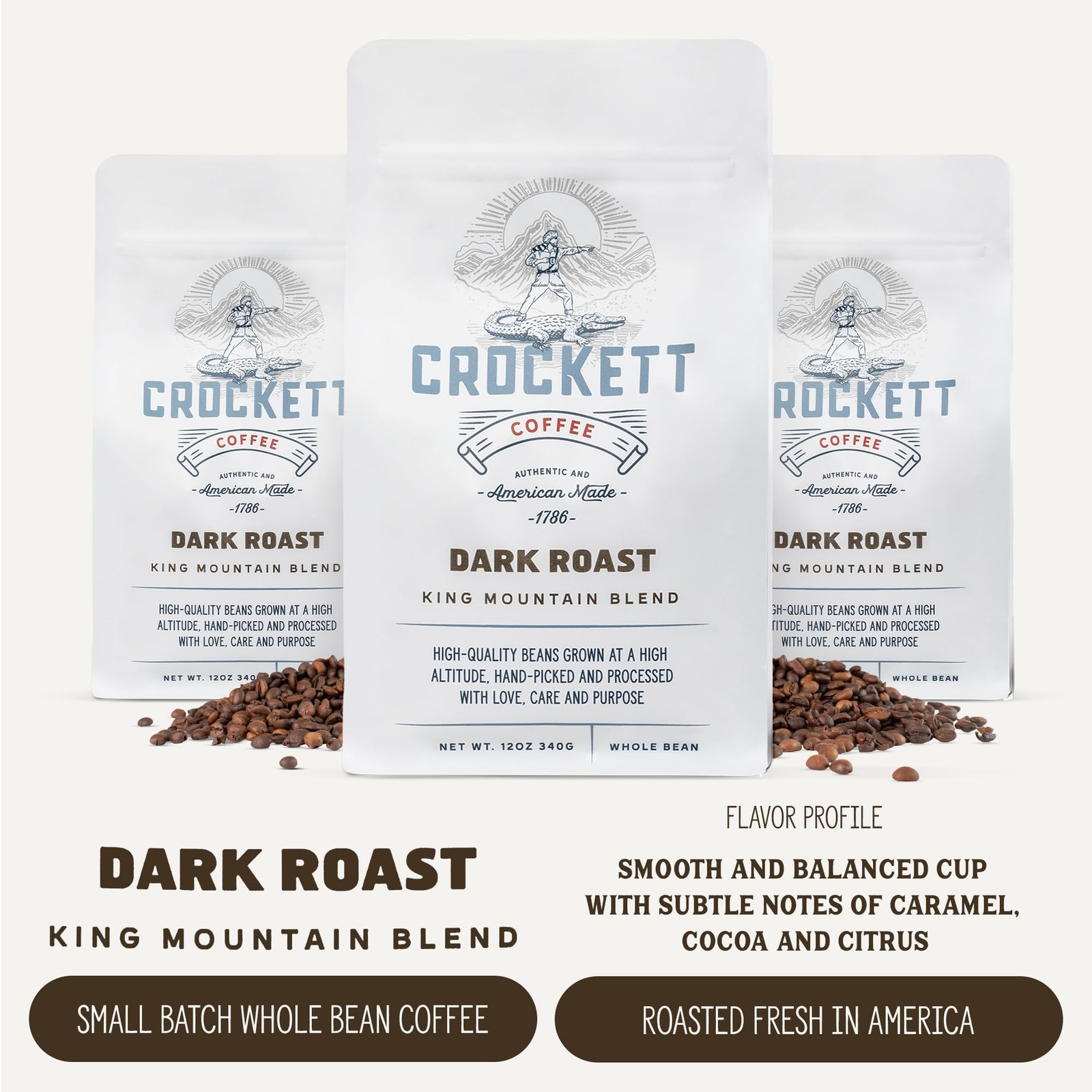 Crockett Whole Bean Coffee – Bold Dark Roast Wholused Drive & American-Made Grit