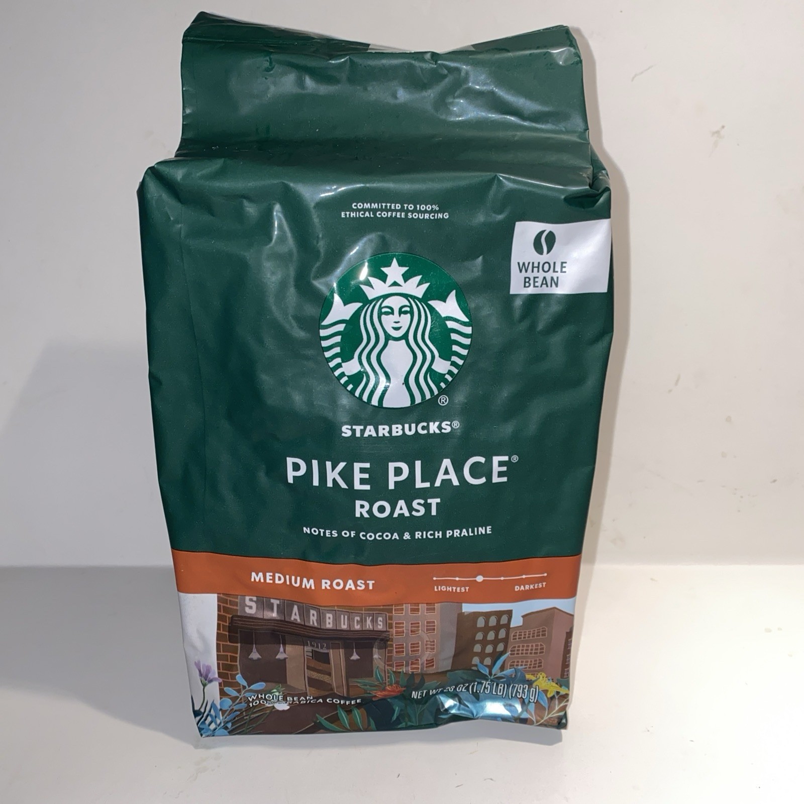 New Starbucks Pikes Place Medium Whole Bean Coffee 28 Oz 1.75 Pounds