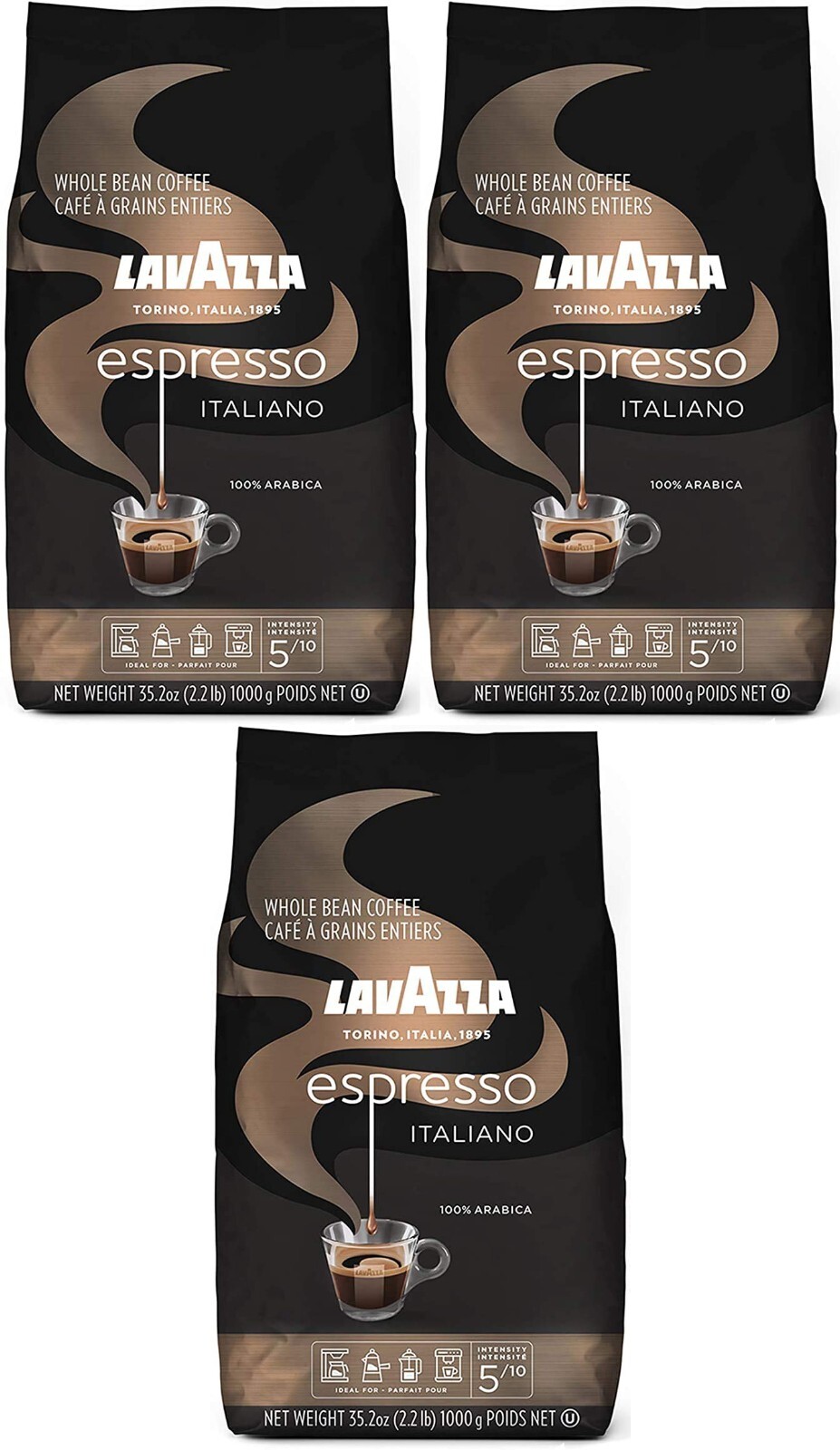 3 PACK – Lavazza Caffe Espresso Italiano Whole Bean, Medium Roast 2.2 lbs bag