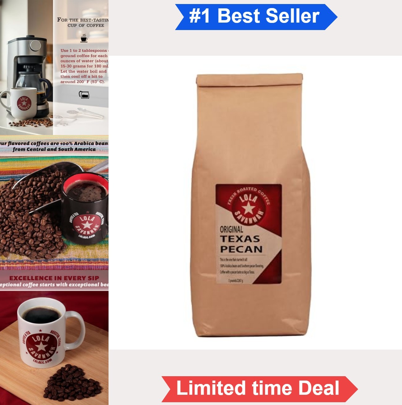 Whole Bean Coffee Texas Pecan 5lb 80oz Medium Roast Caffeinated Arabica Gourmet