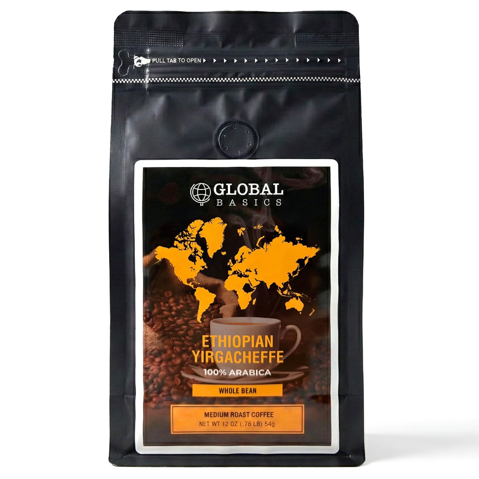 Ethiopian Yirgacheffe Whole Bean 12 Ounce Coffee Medium Roast Gourmet Fresh