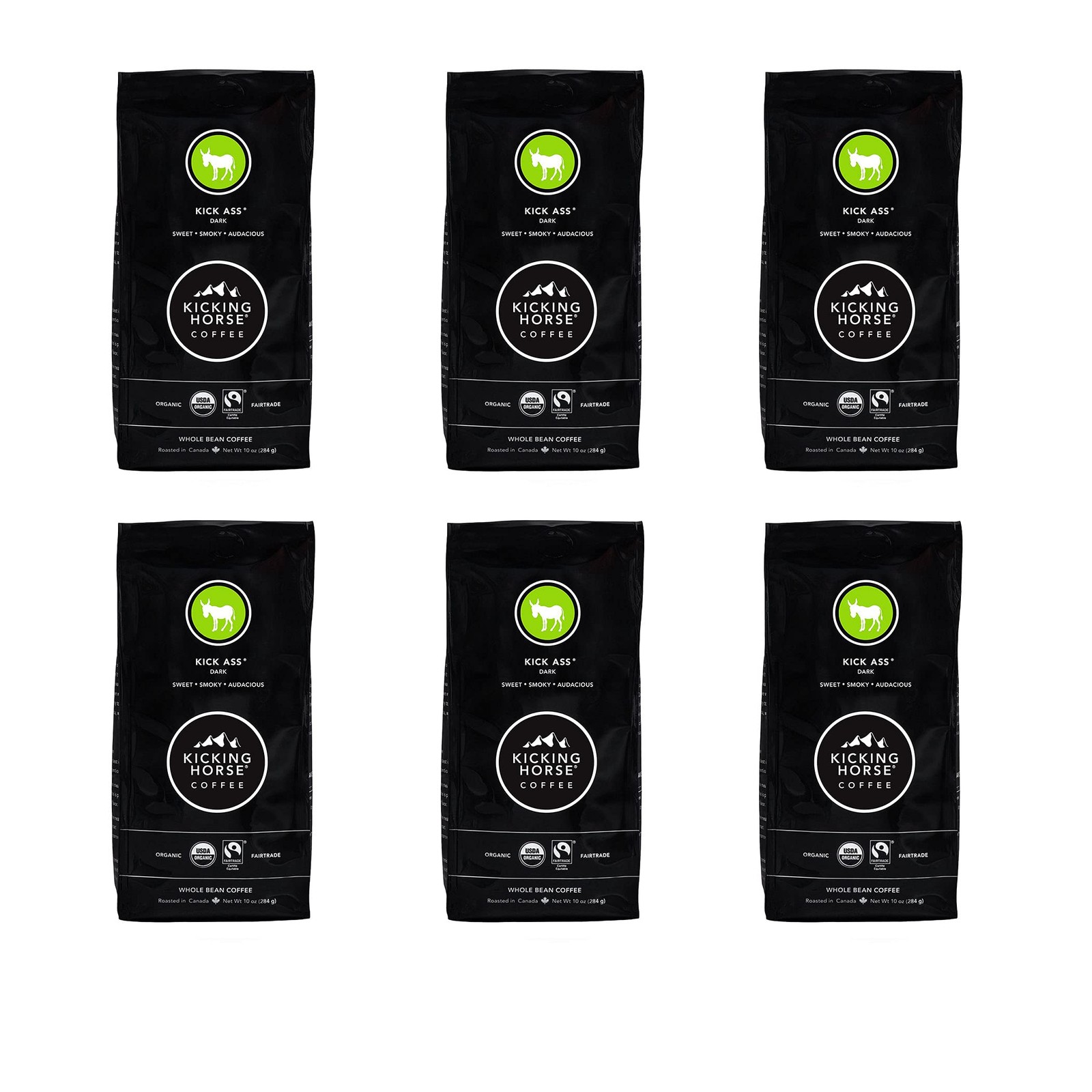 Dark Roast Whole Bean Coffee, Certified Organic & Fairtrade, 10 oz (Pack of 6)