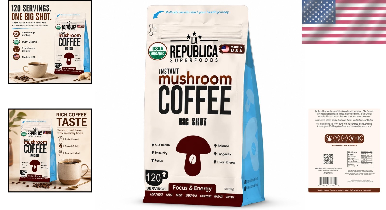 La Republica Instant Mushroom Coffee 120 Servings