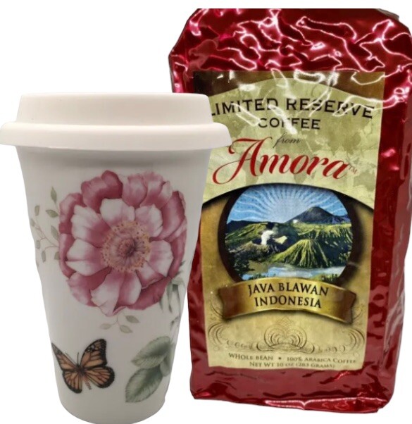 Amora LIMITED RESERVE Java Blawan Indonesia Arabica Whole Bean Coffee +Lenox Cup