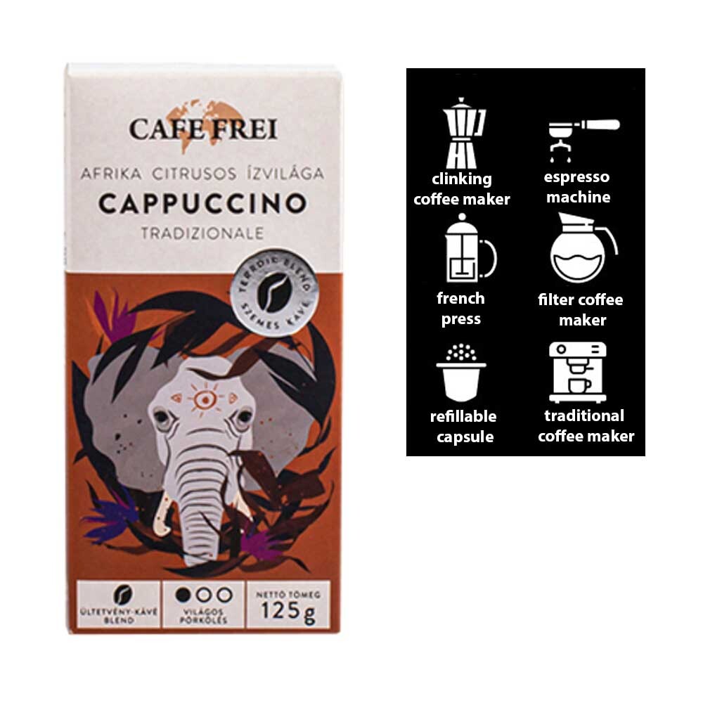 Cafe Frei Citrus Cappuccino Flavored Coffee Roasted 100% Arabica Beans 10x125g