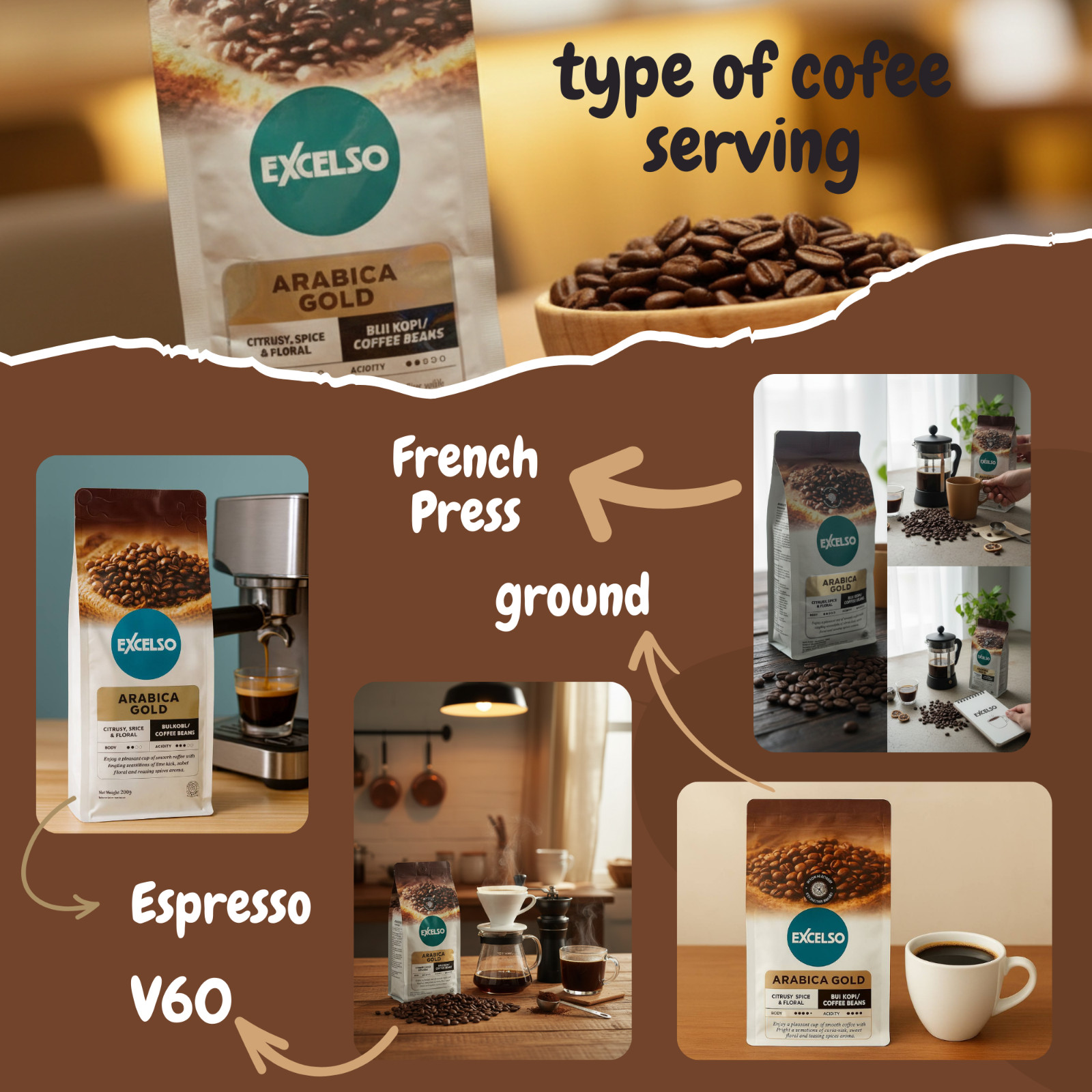 Excelso Arabica Gold Coffee Beans 200g– Ideal for V60, French Press & Drip Coffe