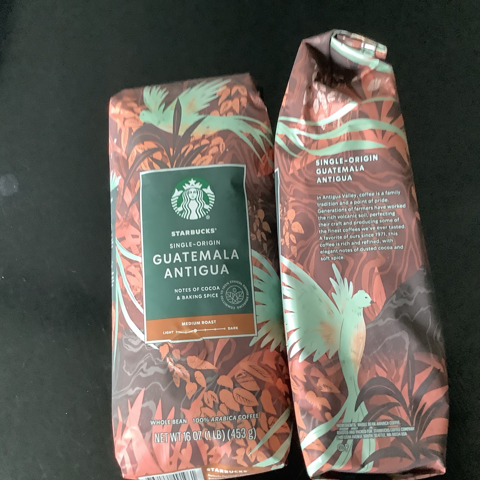 Two 1lb Bags Of Starbucks Guatemala Antigua Whole Bean Coffee – Fresh!!