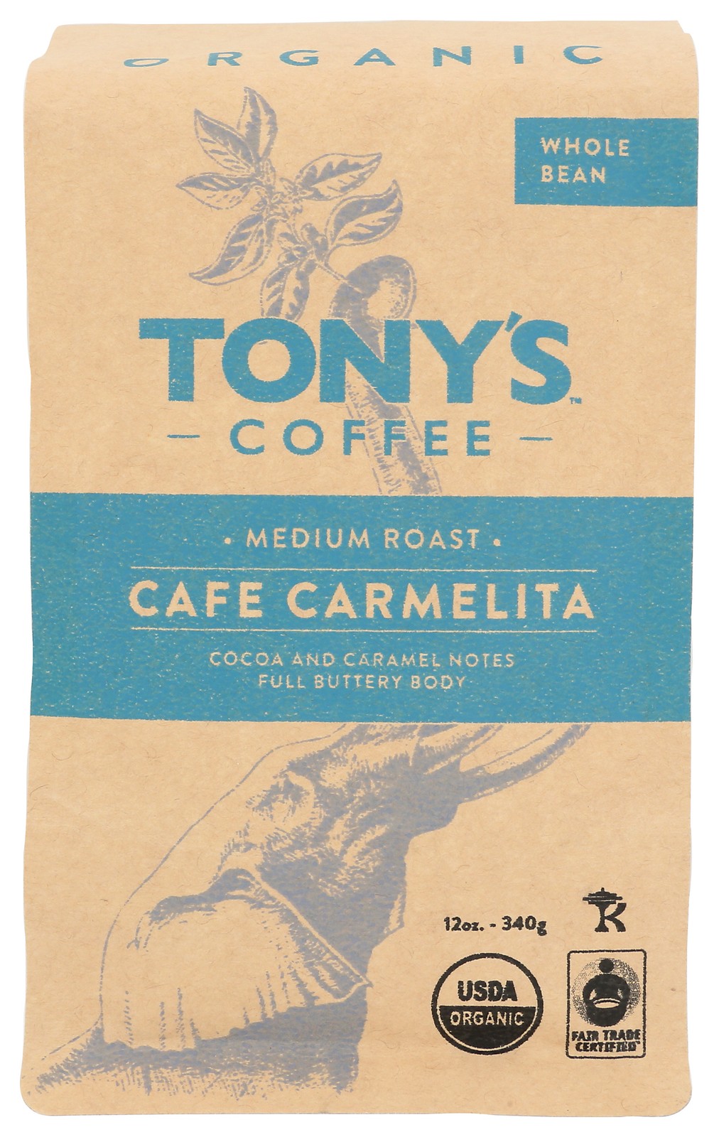 Cafe Carmelita Tony’S Coffee Medium Roast Whole Bean 12 Oz Organic 6 Pack
