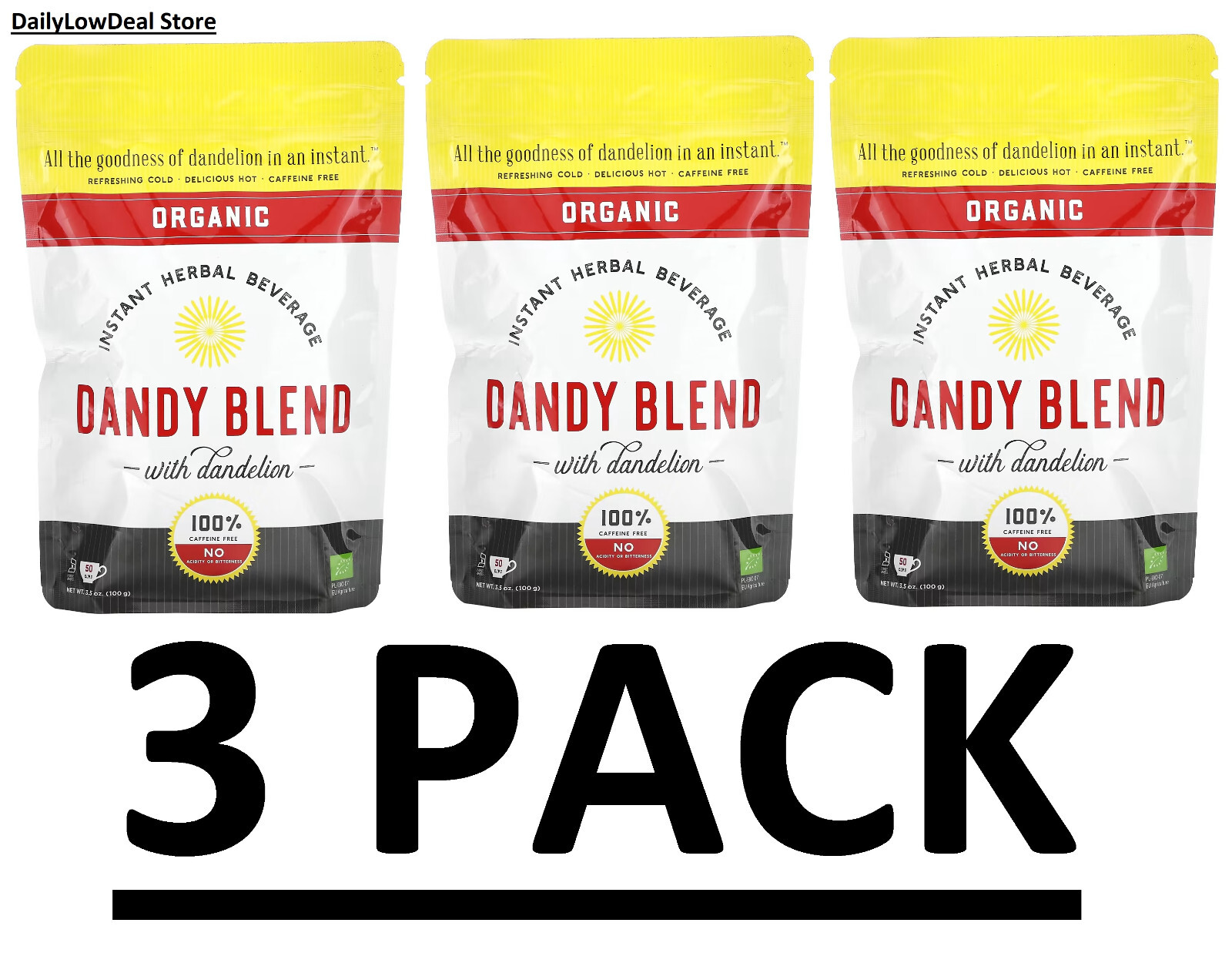 3 PACK – Dandy Blend Instant Herbal Beverage Dandelion 3.53 oz (Total 10.59 oz)