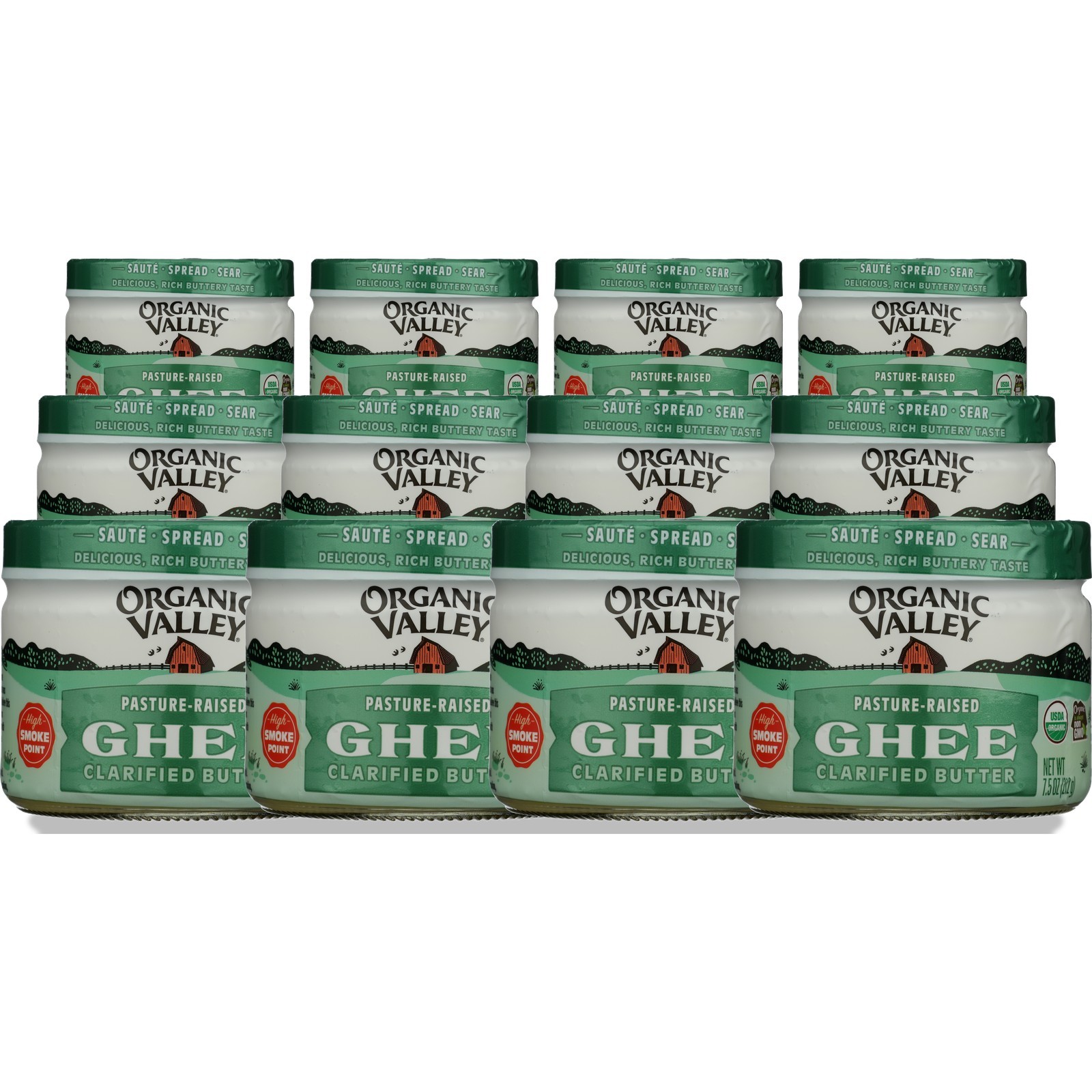 Organic Valley Clarified Butter Ghee 7.5 Oz Jar Oil 12 Pack