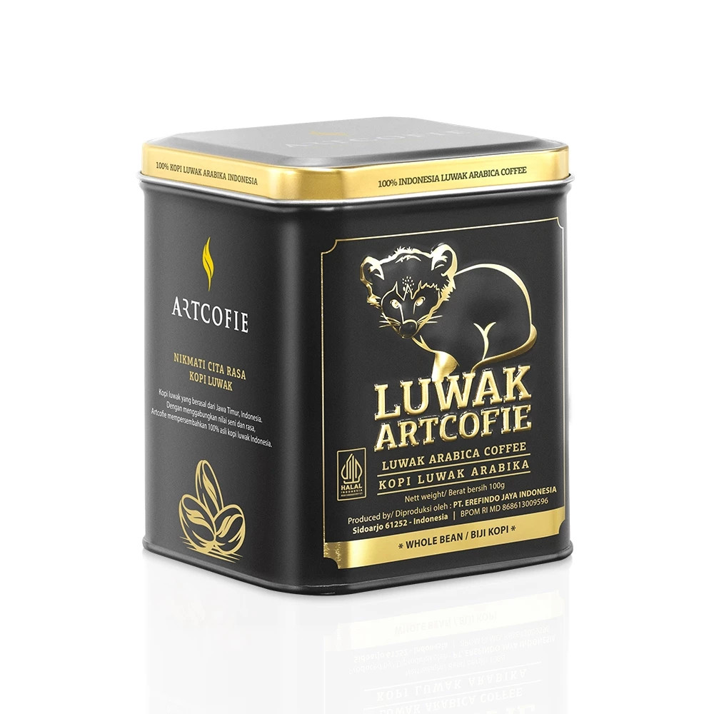 Artcofie Kopi Luwak Arabica Whole Bean 100g Tin Low Acid Medium Roast