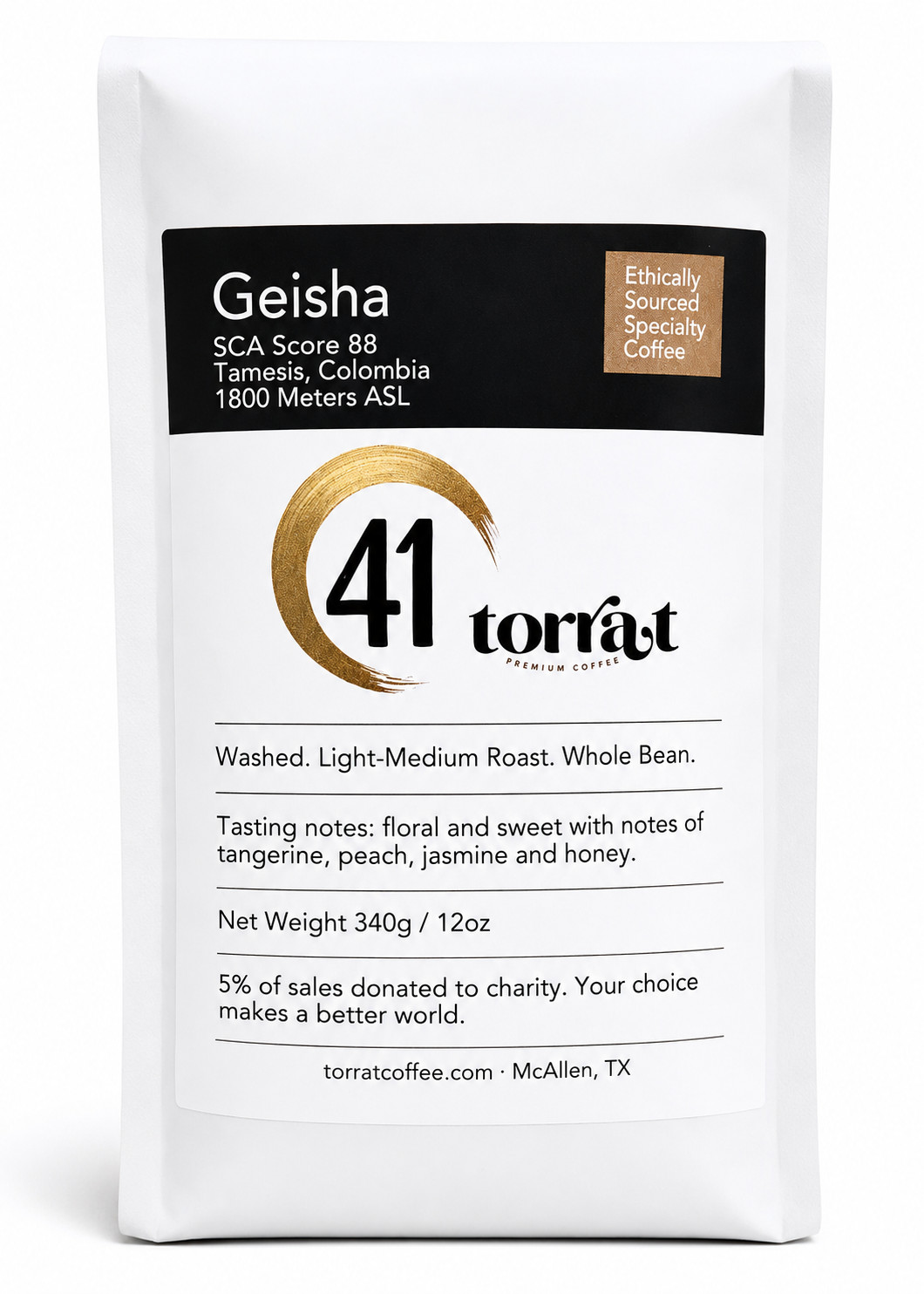 Torrat Geisha Coffee Beans 12oz SCA 88 Colombian Specialty Whole Bean Coffee