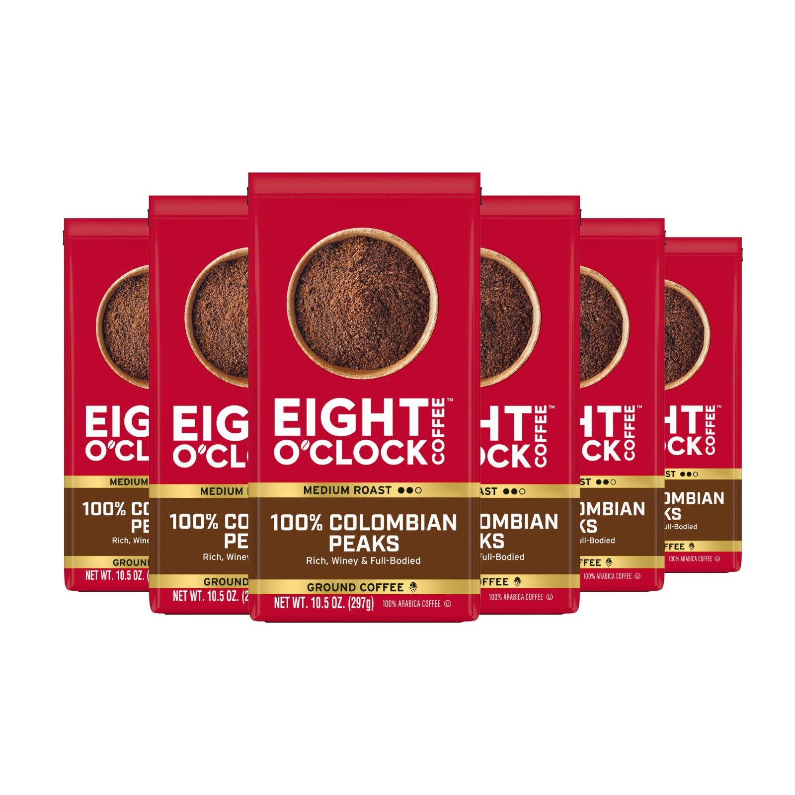 100% Colombian Whole Bean Coffee, Medium Roast, Rich & Winey Flavor, 10oz (6 Pac
