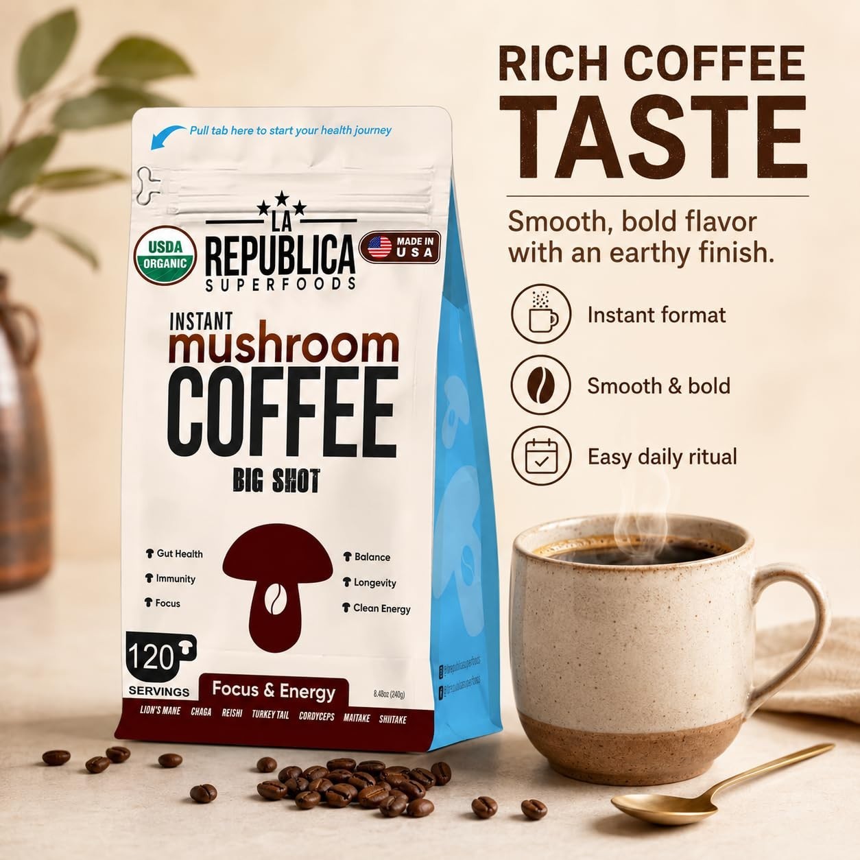 La Republica Instant Mushroom Coffee 120 Servings